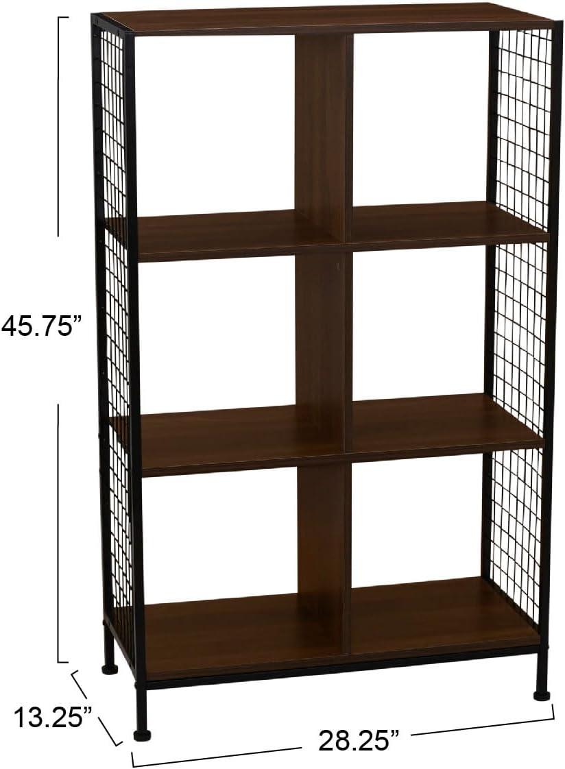 image:imageHousehold Essentials Trellis Open Storage Bookshelf with 2 Cube Compartments Mid Century Walnut Wood Grain and Black MetalWalnut
