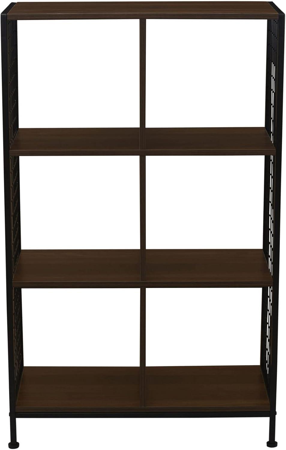 image:imageHousehold Essentials Trellis Open Storage Bookshelf with 2 Cube Compartments Mid Century Walnut Wood Grain and Black MetalWalnut