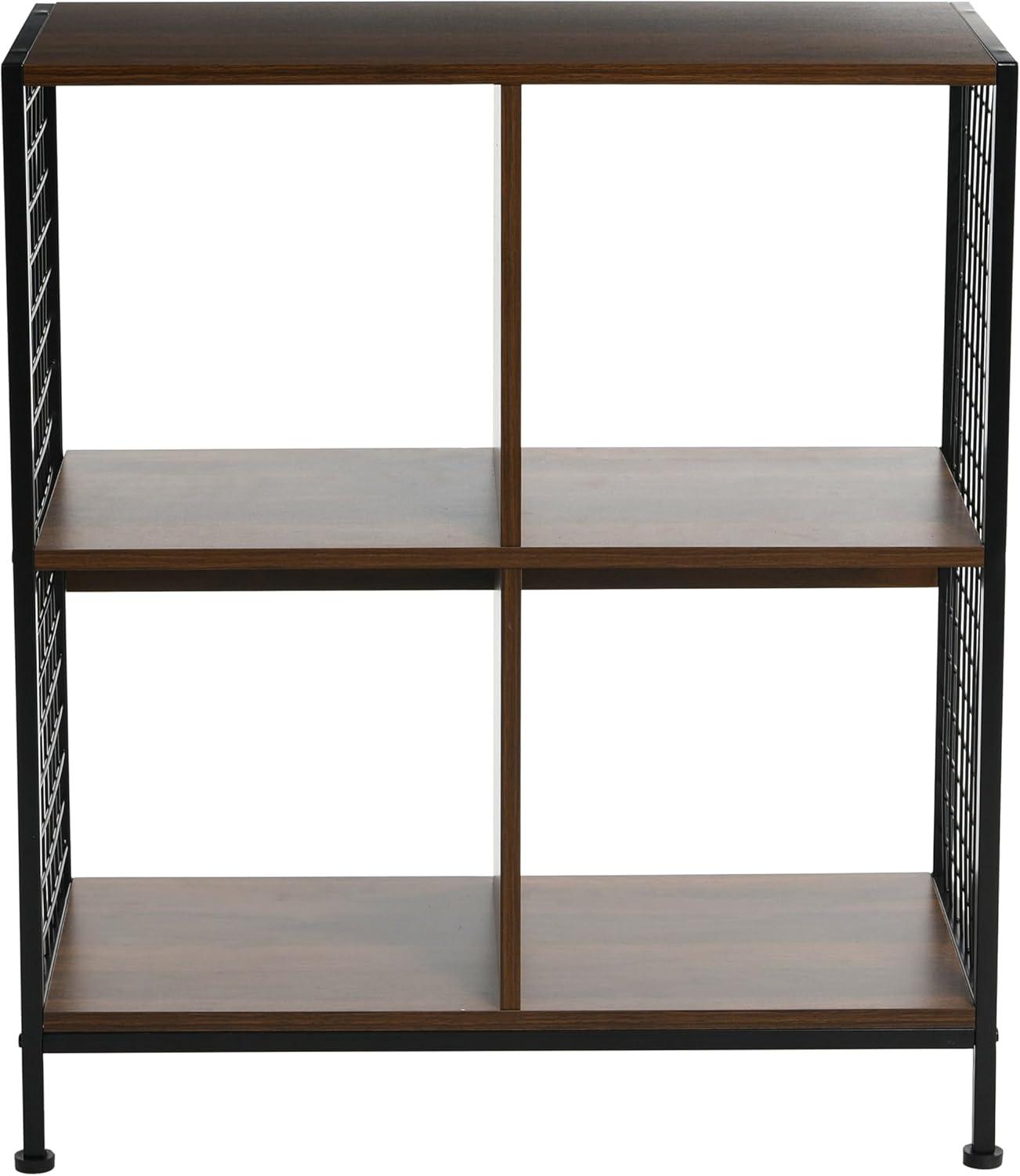 image:imageHousehold Essentials Trellis Open Storage Bookshelf with 2 Cube Compartments Mid Century Walnut Wood Grain and Black MetalWalnut