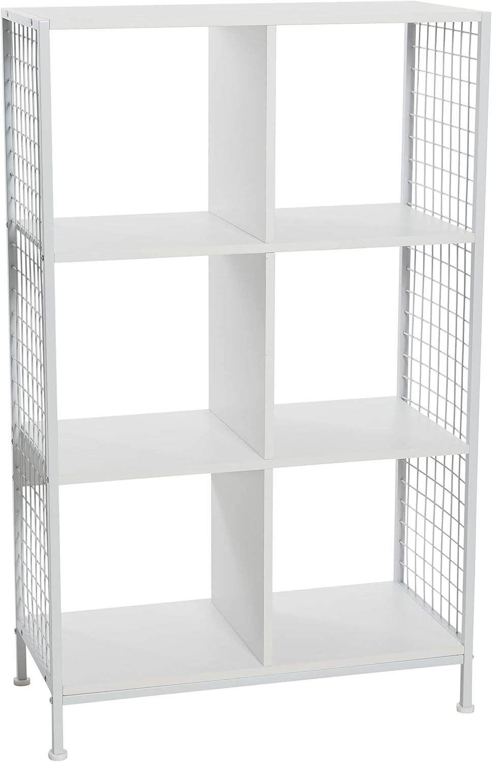 image:imageHousehold Essentials Trellis Open Storage Bookshelf with 2 Cube Compartments Mid Century Walnut Wood Grain and Black MetalWhite
