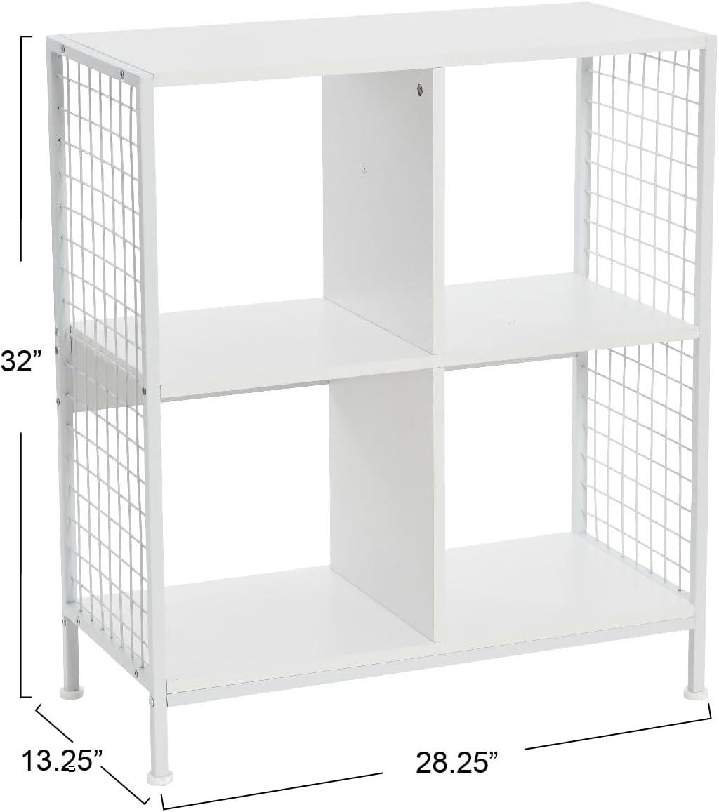 image:imageHousehold Essentials Trellis Open Storage Bookshelf with 2 Cube Compartments Mid Century Walnut Wood Grain and Black MetalWhite