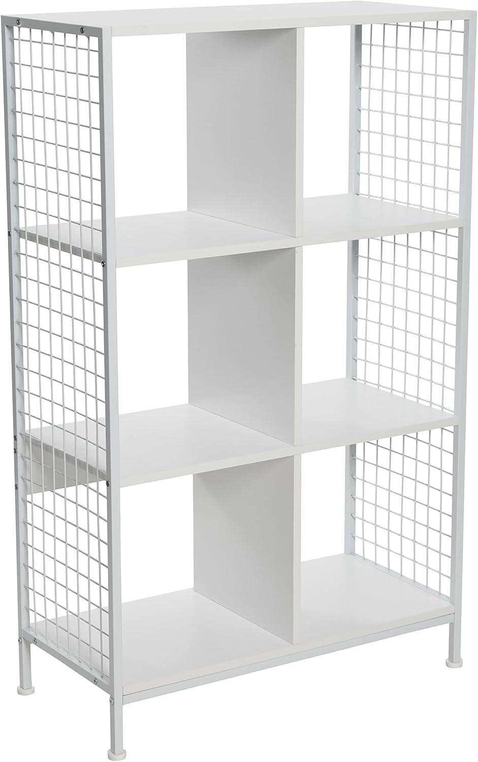 image:imageHousehold Essentials Trellis Open Storage Bookshelf with 2 Cube Compartments Mid Century Walnut Wood Grain and Black MetalWhite