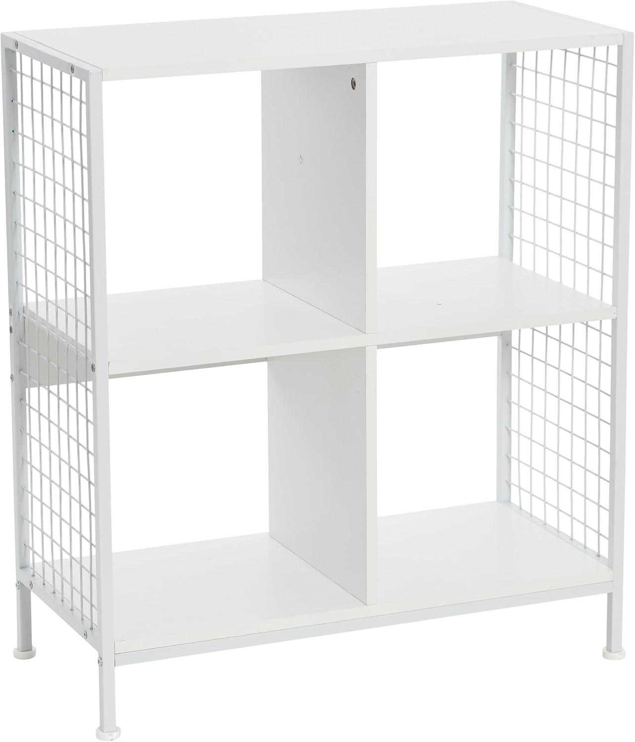 image:imageHousehold Essentials Trellis Open Storage Bookshelf with 2 Cube Compartments Mid Century Walnut Wood Grain and Black MetalWhite