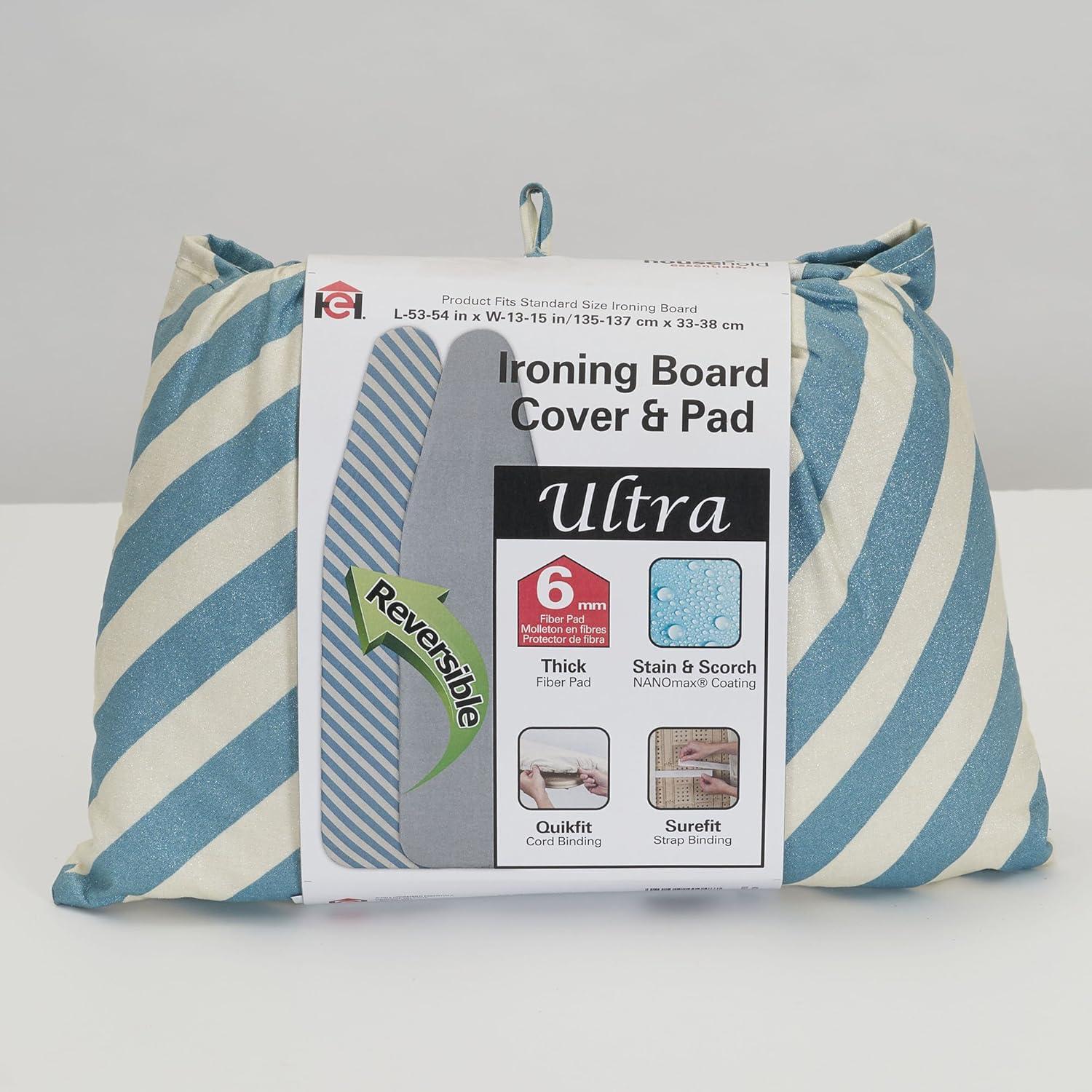 image:imageHousehold Essentials Ultra Ironing Board Cover IrisReversible Silver Stripe
