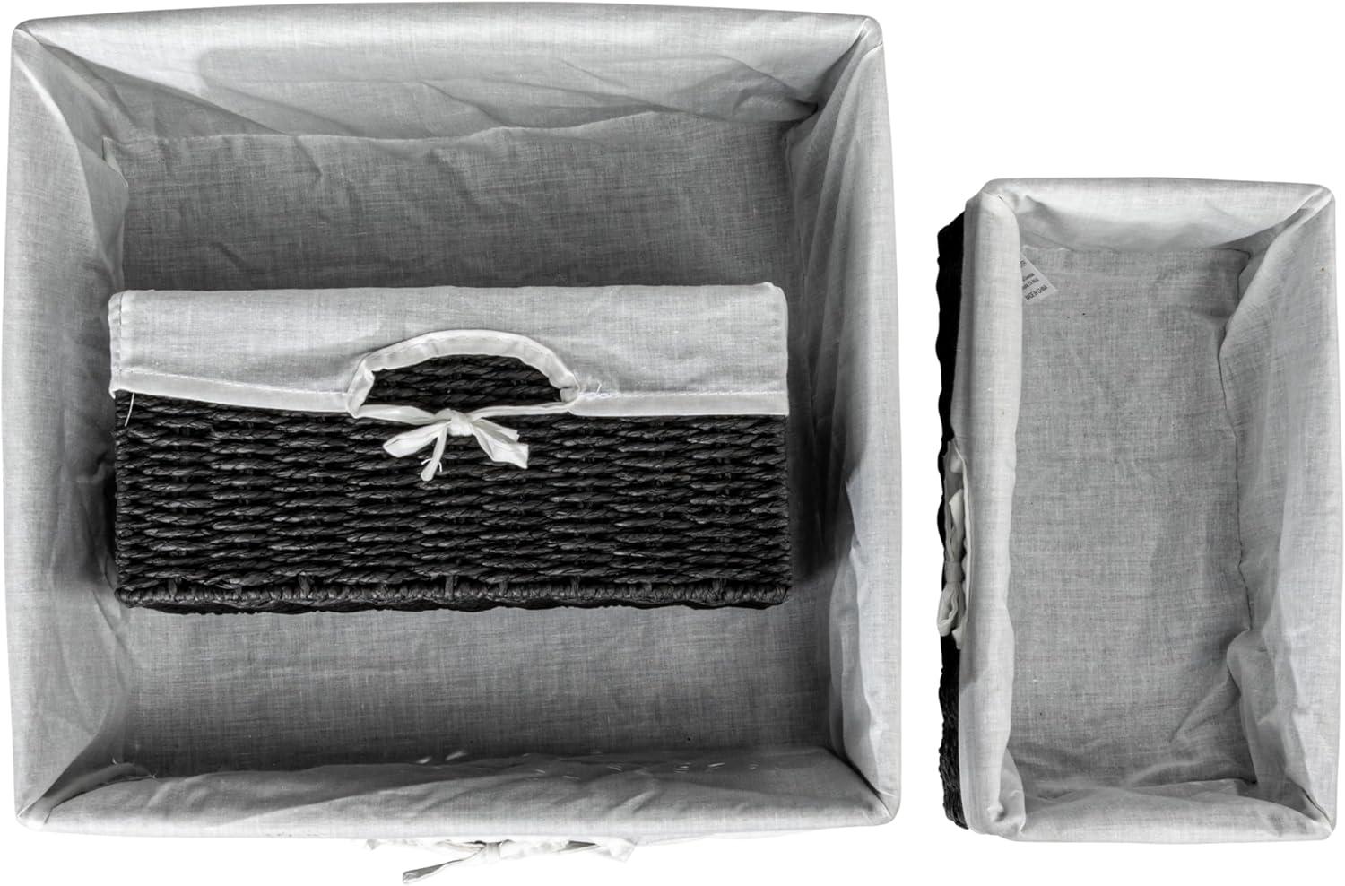 image:imageHousehold Essentials Wicker Basket Set 3 Pieces 1 Large and 2 Small Water Hyacinth Baskets for Storage and OrganizationPaper Rope