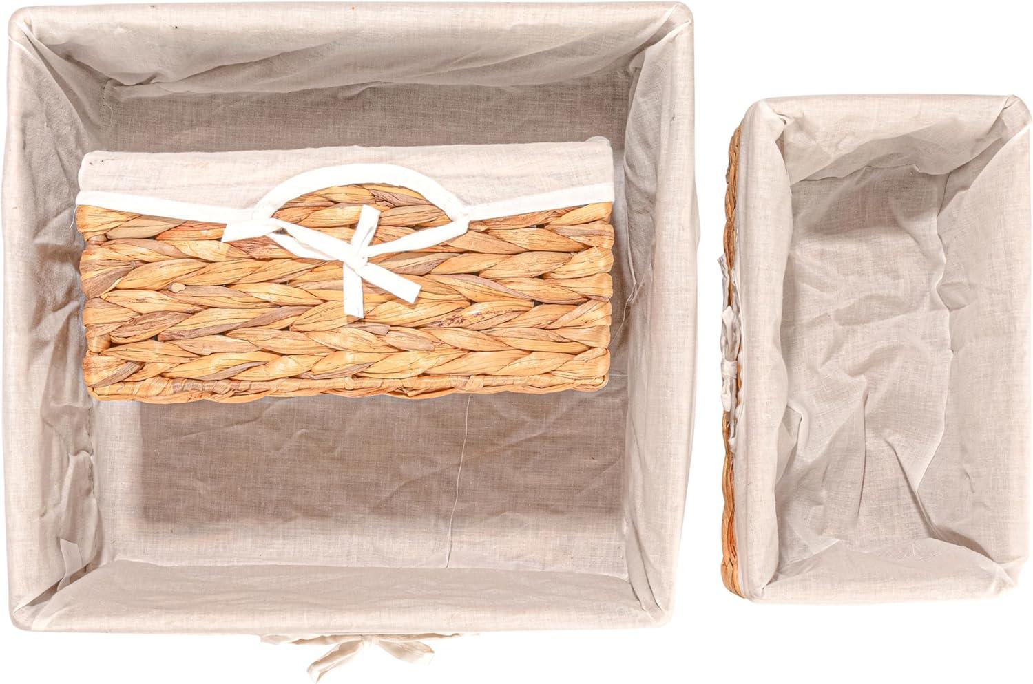 image:imageHousehold Essentials Wicker Basket Set 3 Pieces 1 Large and 2 Small Water Hyacinth Baskets for Storage and OrganizationWater Hyacinth