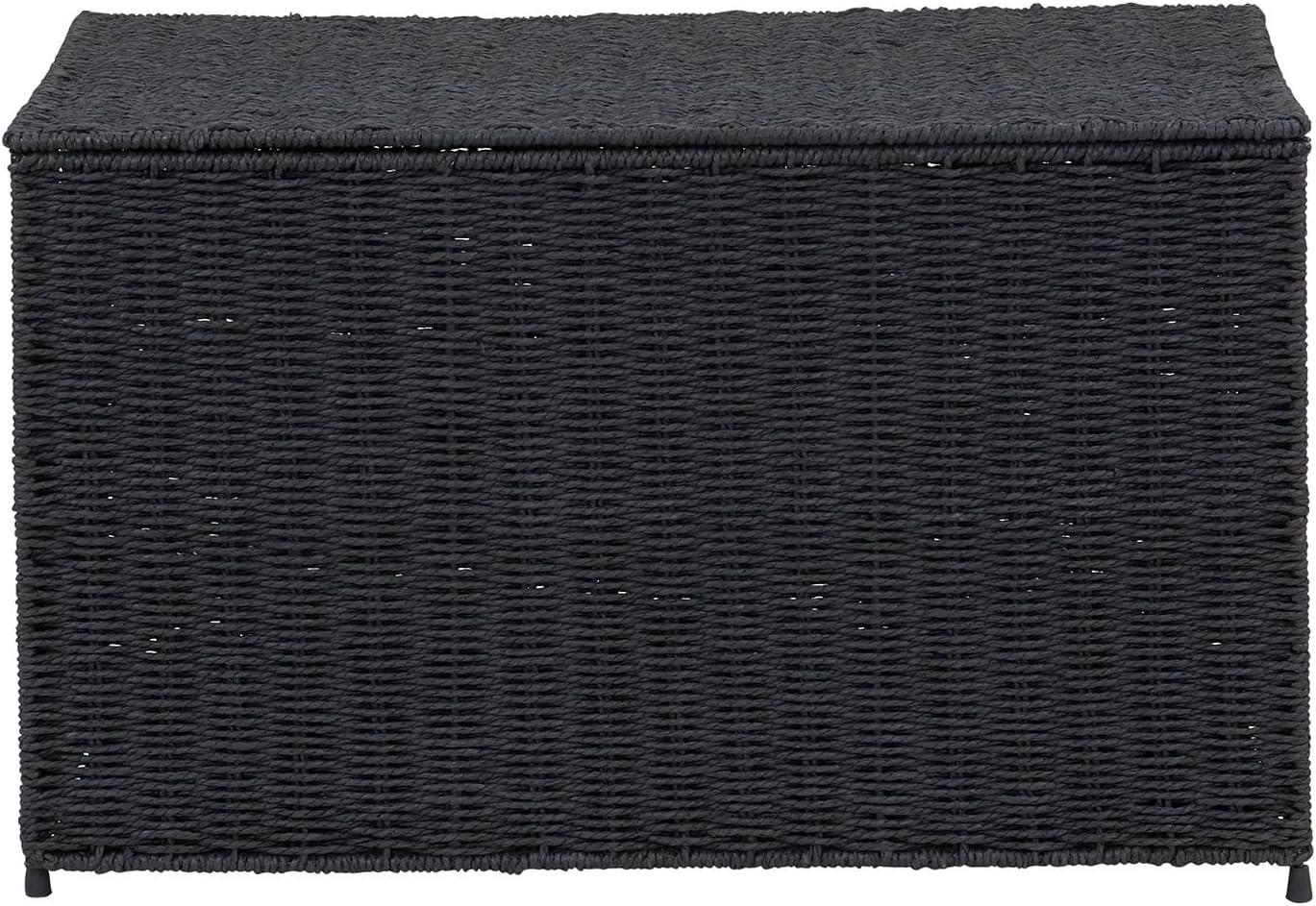 image:imageHousehold Essentials Woven Paper Rope Storage Chest with Hinged Lid and Integrated Handles GreyBlack