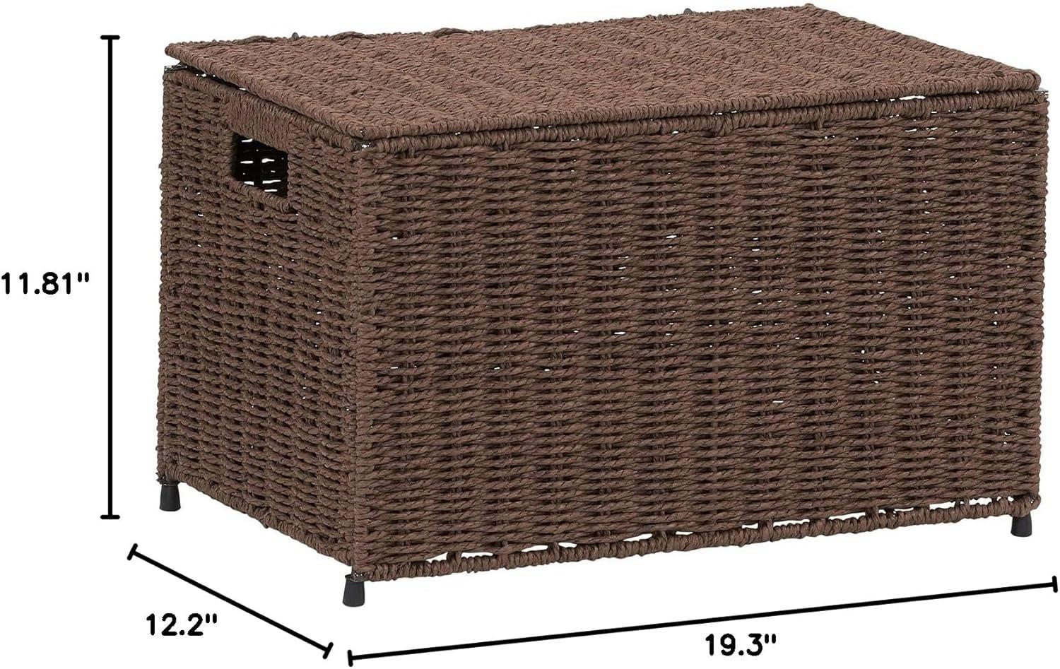 image:imageHousehold Essentials Woven Paper Rope Storage Chest with Hinged Lid and Integrated Handles GreyDark Brown
