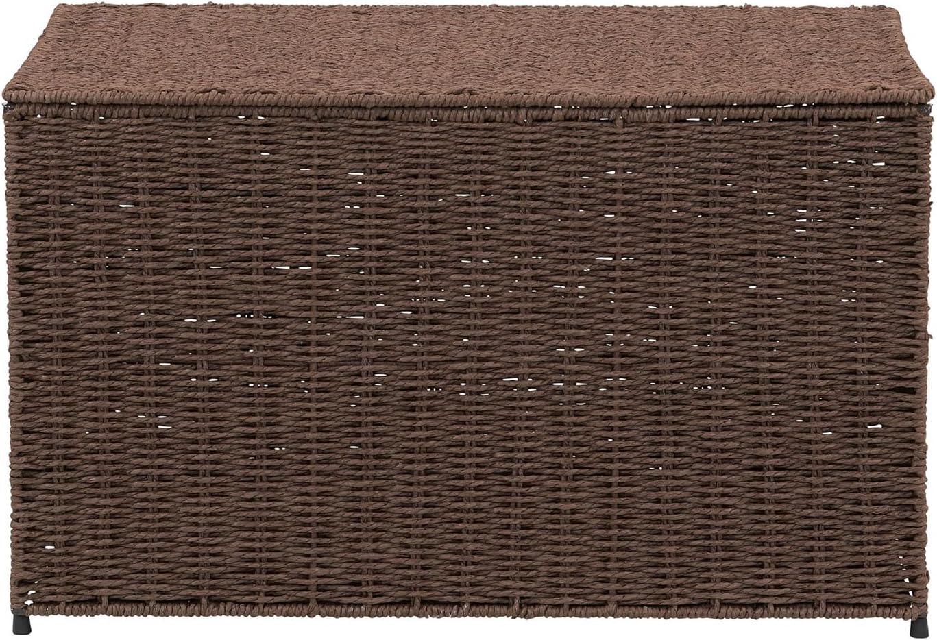 image:imageHousehold Essentials Woven Paper Rope Storage Chest with Hinged Lid and Integrated Handles GreyDark Brown