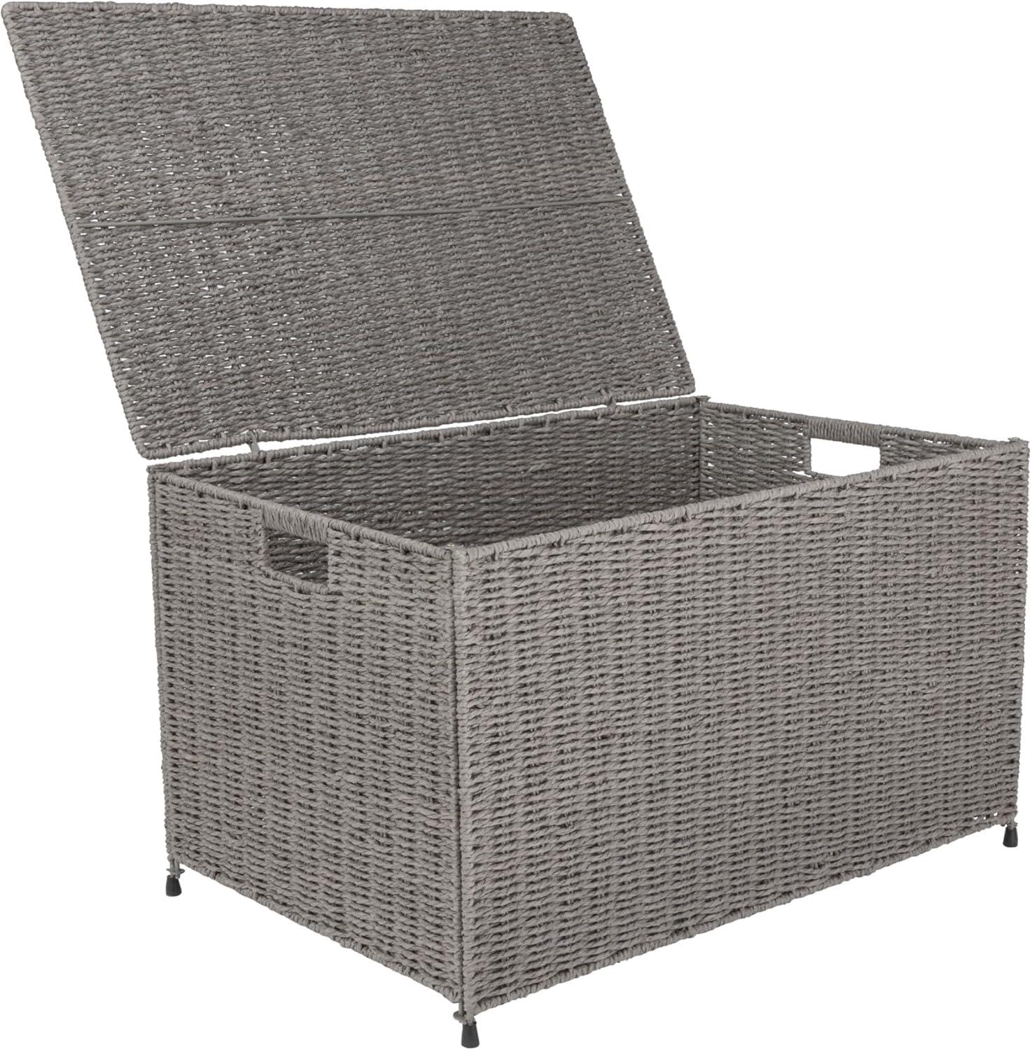 image:imageHousehold Essentials Woven Paper Rope Storage Chest with Hinged Lid and Integrated Handles GreyGrey