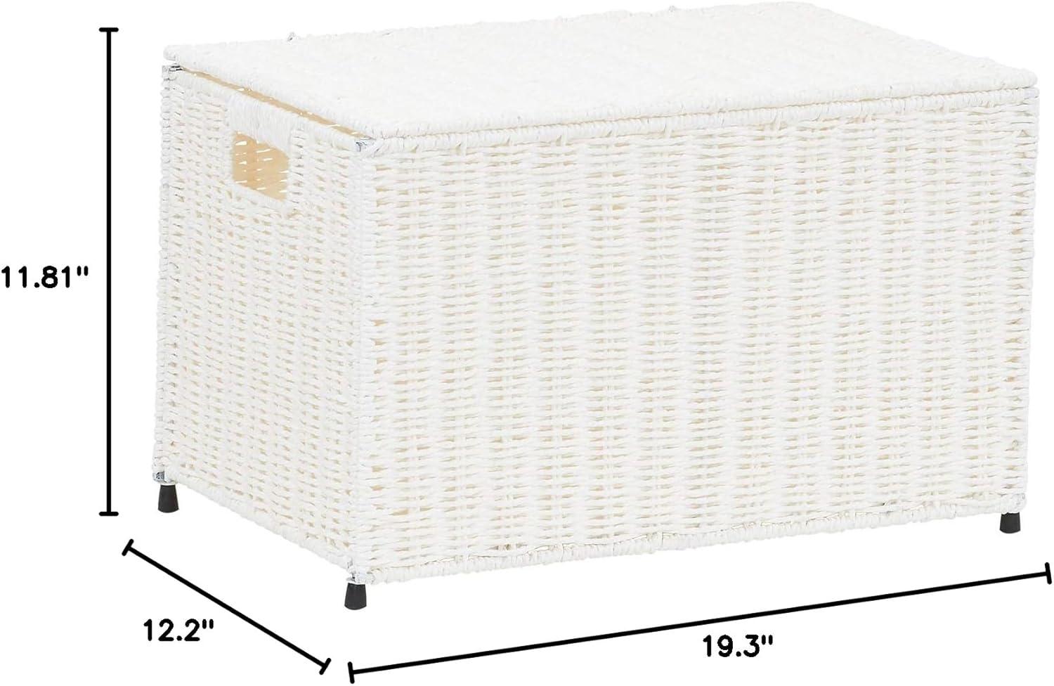 image:imageHousehold Essentials Woven Paper Rope Storage Chest with Hinged Lid and Integrated Handles GreyWhite
