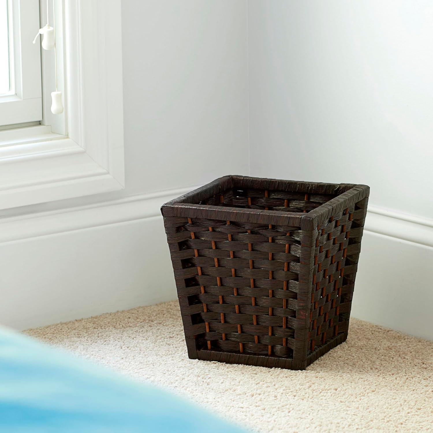 image:imageHousehold Essentials Woven Waste Basket 3 Gallons HandWoven Paper Rope with Removable Plastic Liner Durable Wood Frame Wide and Open Top for Easy Access Decorative BrownBrown