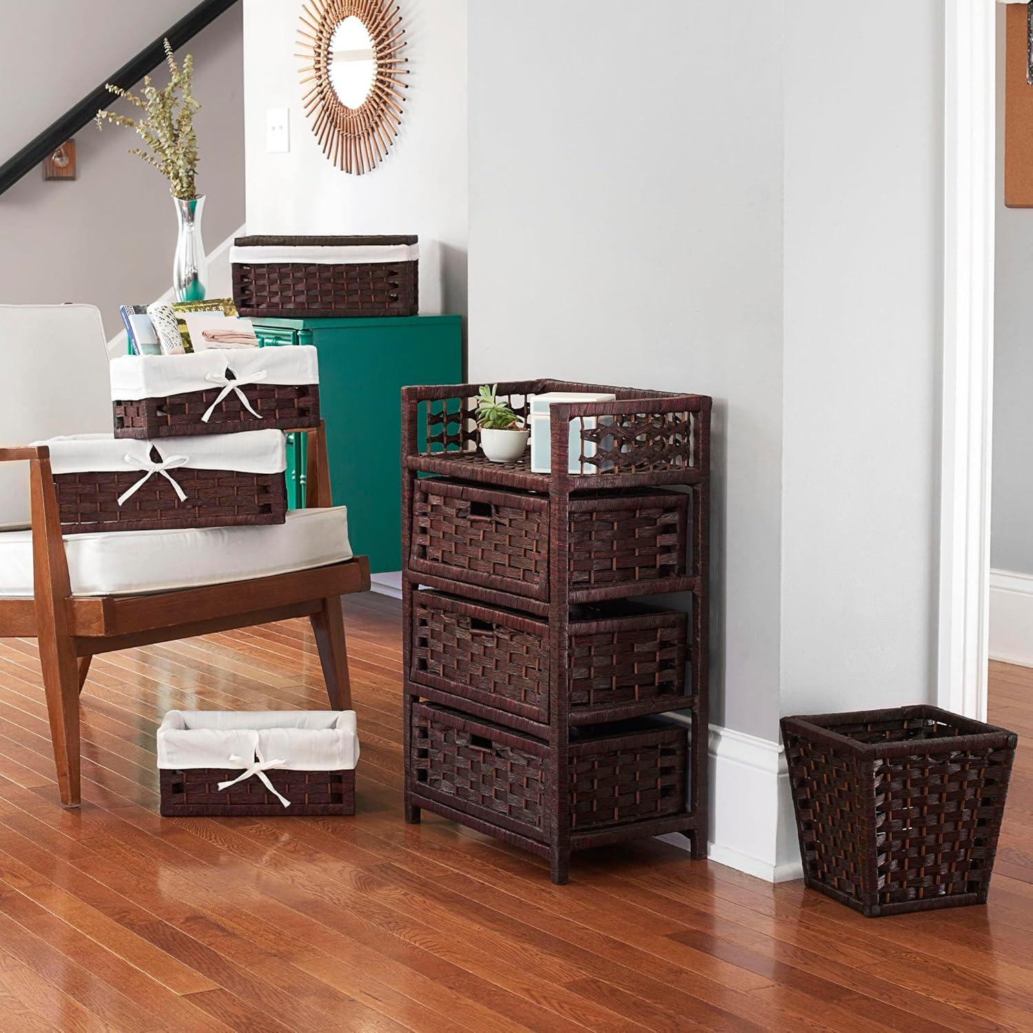 image:imageHousehold Essentials Woven Waste Basket 3 Gallons HandWoven Paper Rope with Removable Plastic Liner Durable Wood Frame Wide and Open Top for Easy Access Decorative BrownBrown