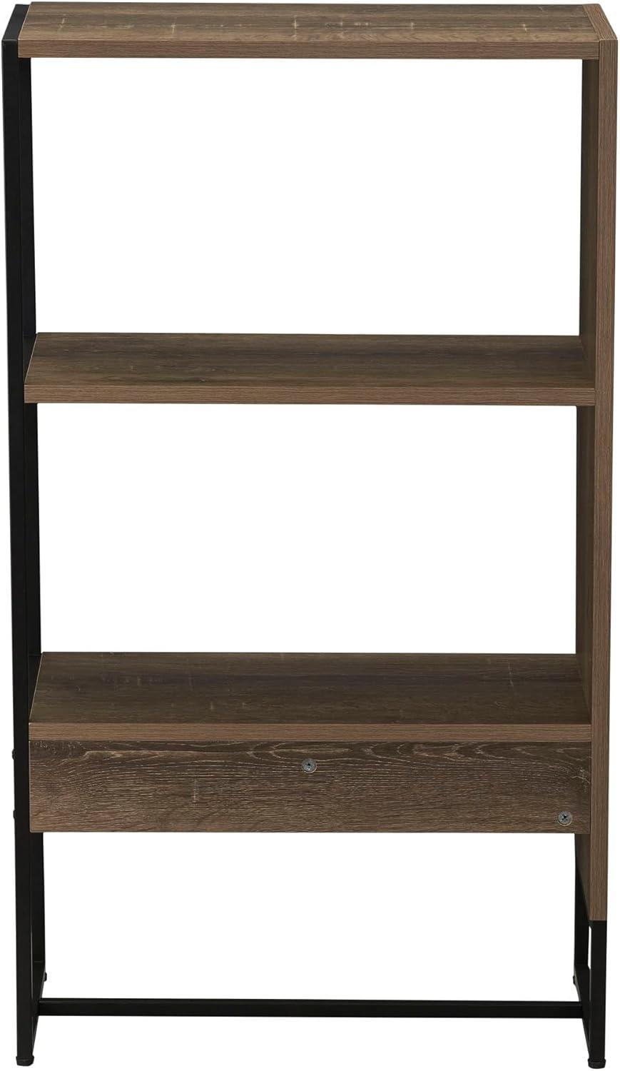 image:imageHousehold Essentials Wrap 3 Shelf Open Storage Bookshelf Ashwood Rustic Wood Grain and Black Metal