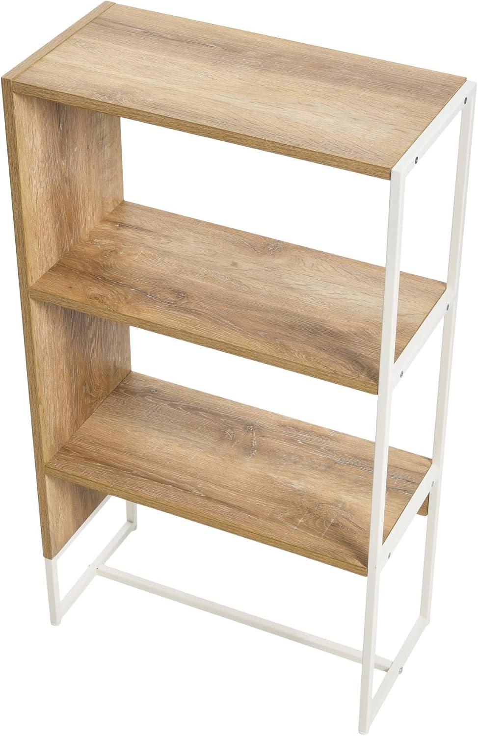 image:imageHousehold Essentials Wrap 3 Shelf Open Storage Bookshelf Coastal Oak Rustic Wood Grain and White Metal