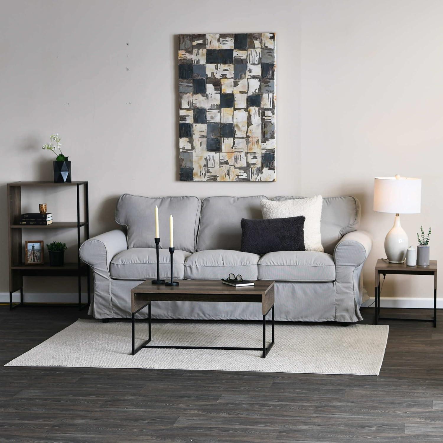 image:imageHousehold Essentials Wrap Rectangular Coffee Table Rustic Slate Concrete and Black MetalAshwood