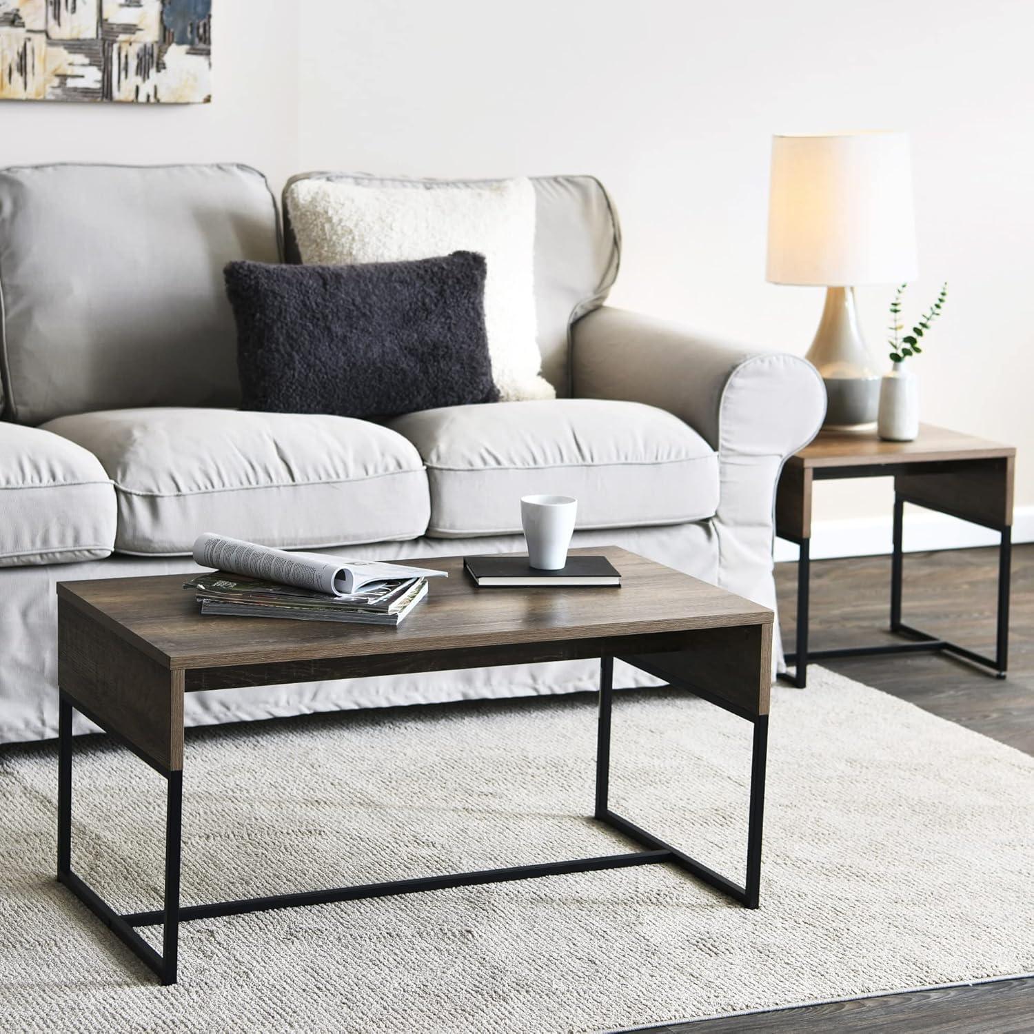 image:imageHousehold Essentials Wrap Rectangular Coffee Table Rustic Slate Concrete and Black MetalAshwood