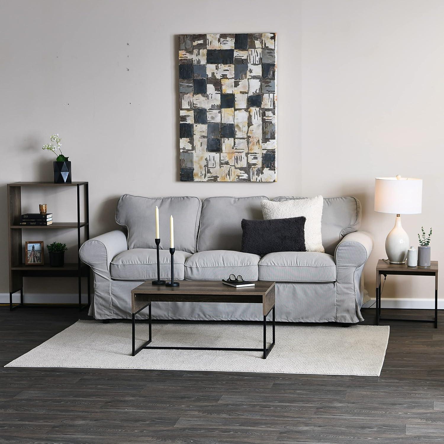 image:imageHousehold Essentials Wrap Rectangular Coffee Table Rustic Slate Concrete and Black MetalAshwood