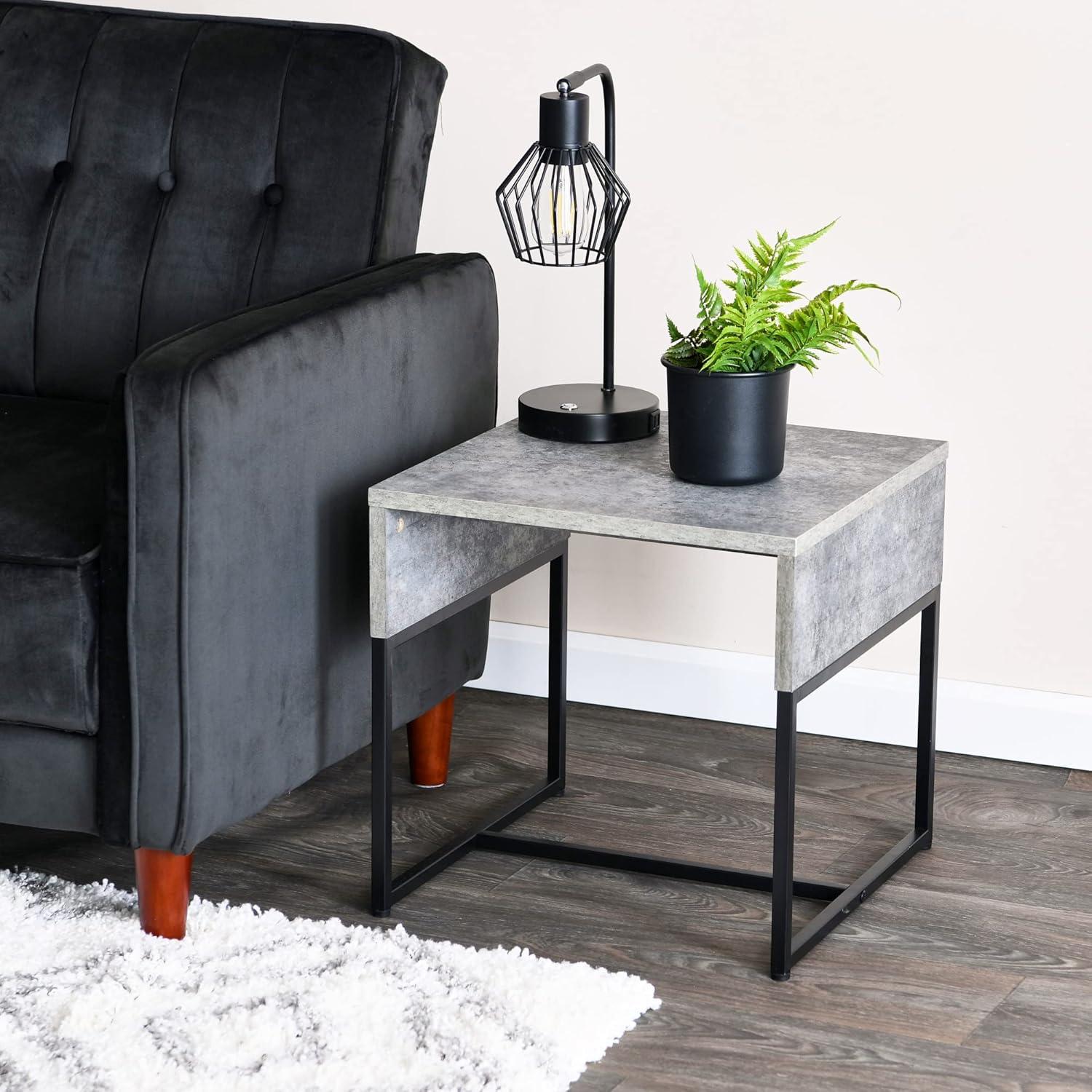 image:imageHousehold Essentials Wrap Rectangular Coffee Table Rustic Slate Concrete and Black MetalGrey
