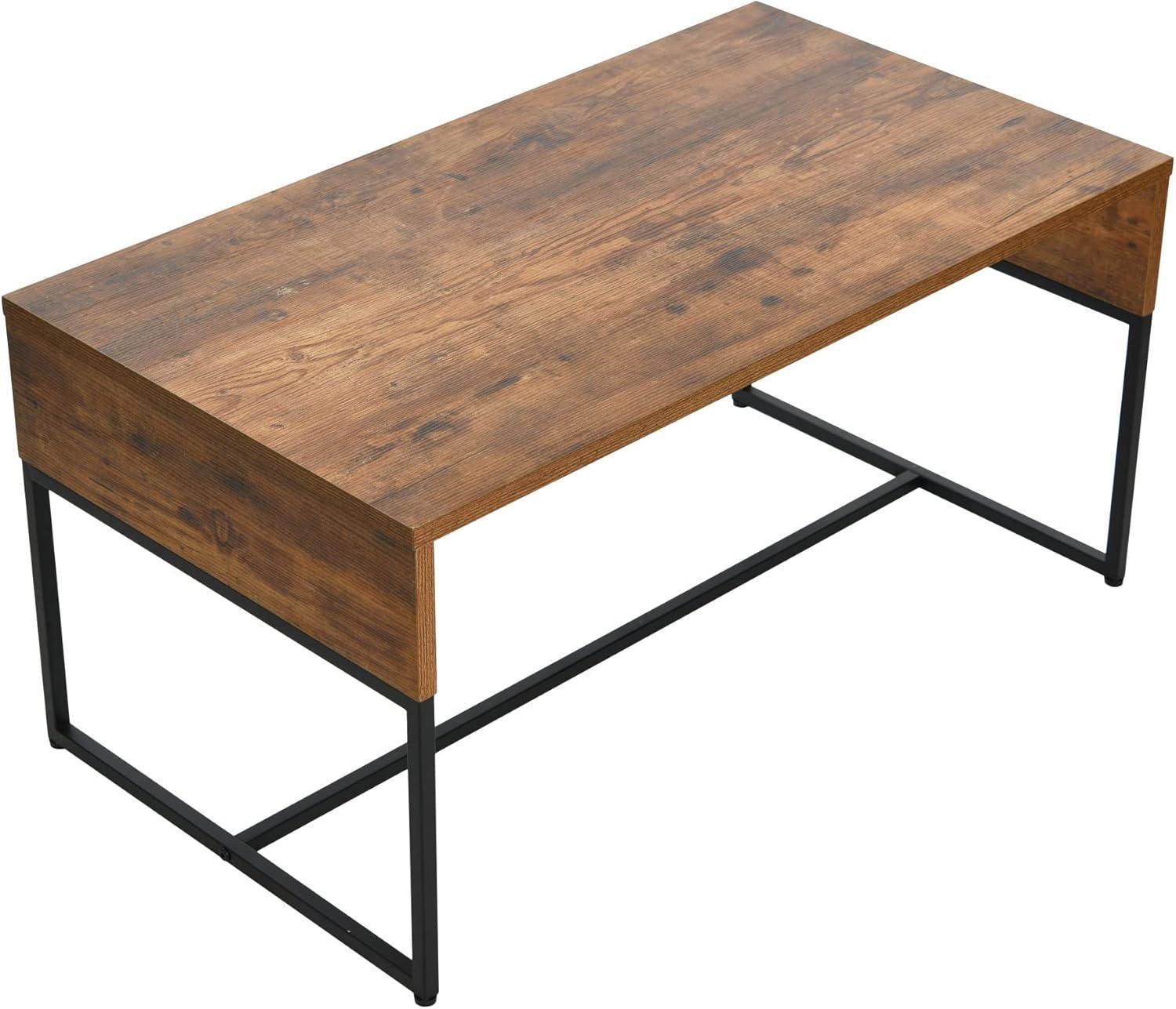 image:imageHousehold Essentials Wrap Rectangular Coffee Table Rustic Slate Concrete and Black MetalRustic Hickory