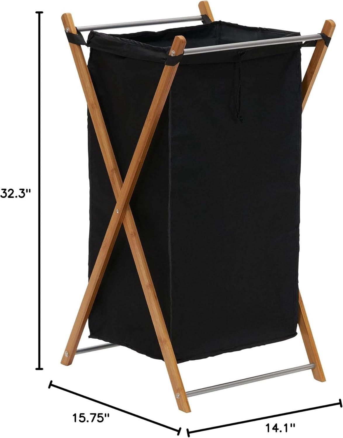 image:imageHousehold Essentials XFrame Bamboo Hamper Washable Black Liner and Bamboo Frame and Renewable Folds for Storage Simple and Chic NaturalBlack
