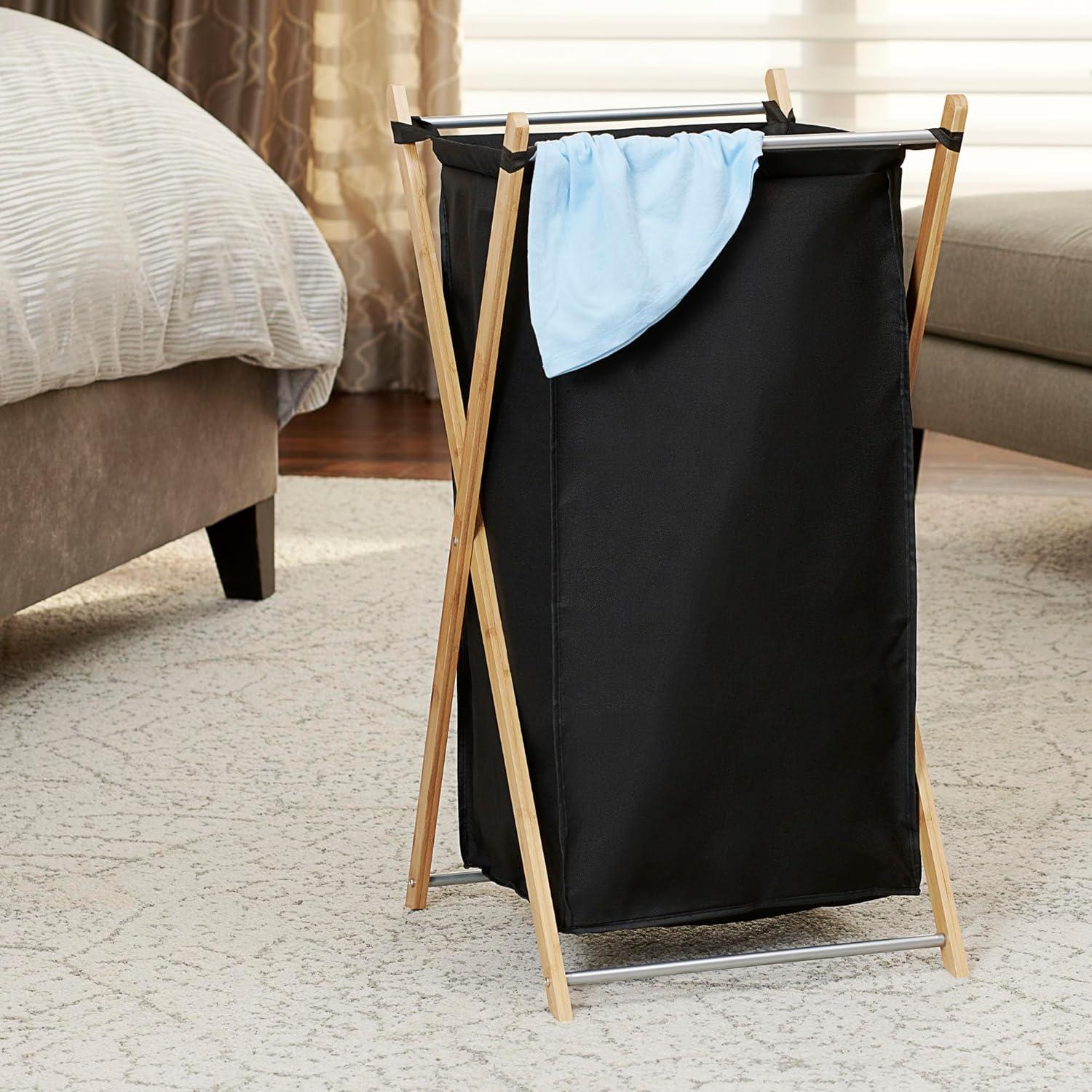 image:imageHousehold Essentials XFrame Bamboo Hamper Washable Black Liner and Bamboo Frame and Renewable Folds for Storage Simple and Chic NaturalBlack