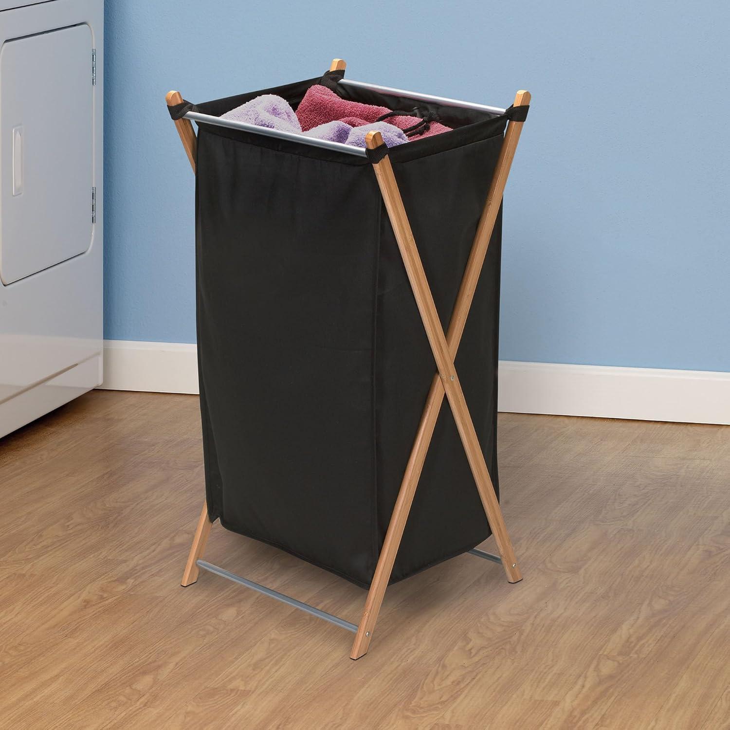 image:imageHousehold Essentials XFrame Bamboo Hamper Washable Black Liner and Bamboo Frame and Renewable Folds for Storage Simple and Chic NaturalBlack
