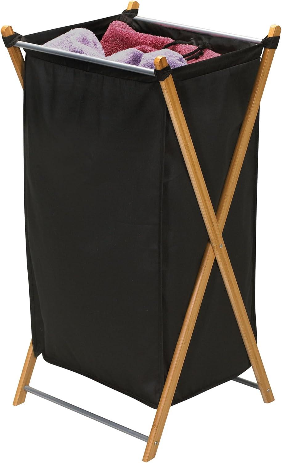 image:imageHousehold Essentials XFrame Bamboo Hamper Washable Black Liner and Bamboo Frame and Renewable Folds for Storage Simple and Chic NaturalBlack