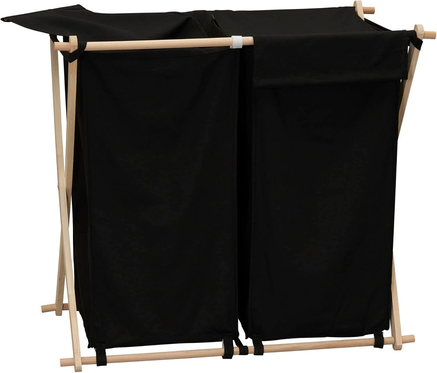 image:imageHousehold Essentials XFrame Wood Laundry Sorter Collapsible Wood Frame with Washable PolyCotton Bags Naturally Stylish LargeBlack