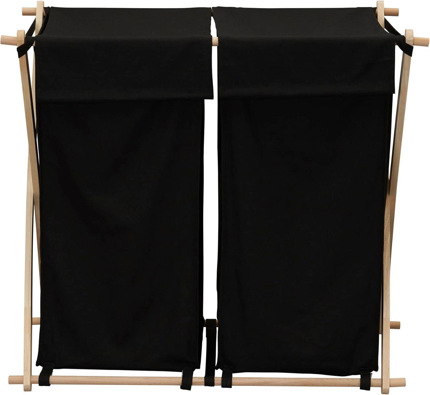 image:imageHousehold Essentials XFrame Wood Laundry Sorter Collapsible Wood Frame with Washable PolyCotton Bags Naturally Stylish LargeBlack
