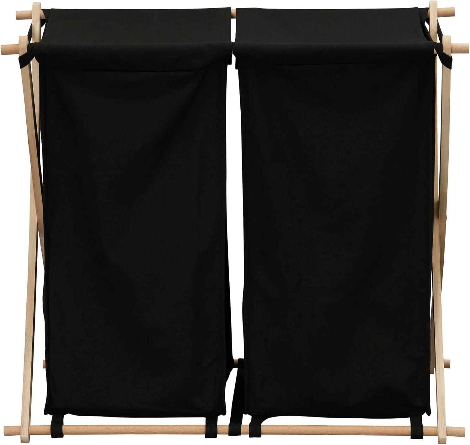 image:imageHousehold Essentials XFrame Wood Laundry Sorter Collapsible Wood Frame with Washable PolyCotton Bags Naturally Stylish LargeBlack
