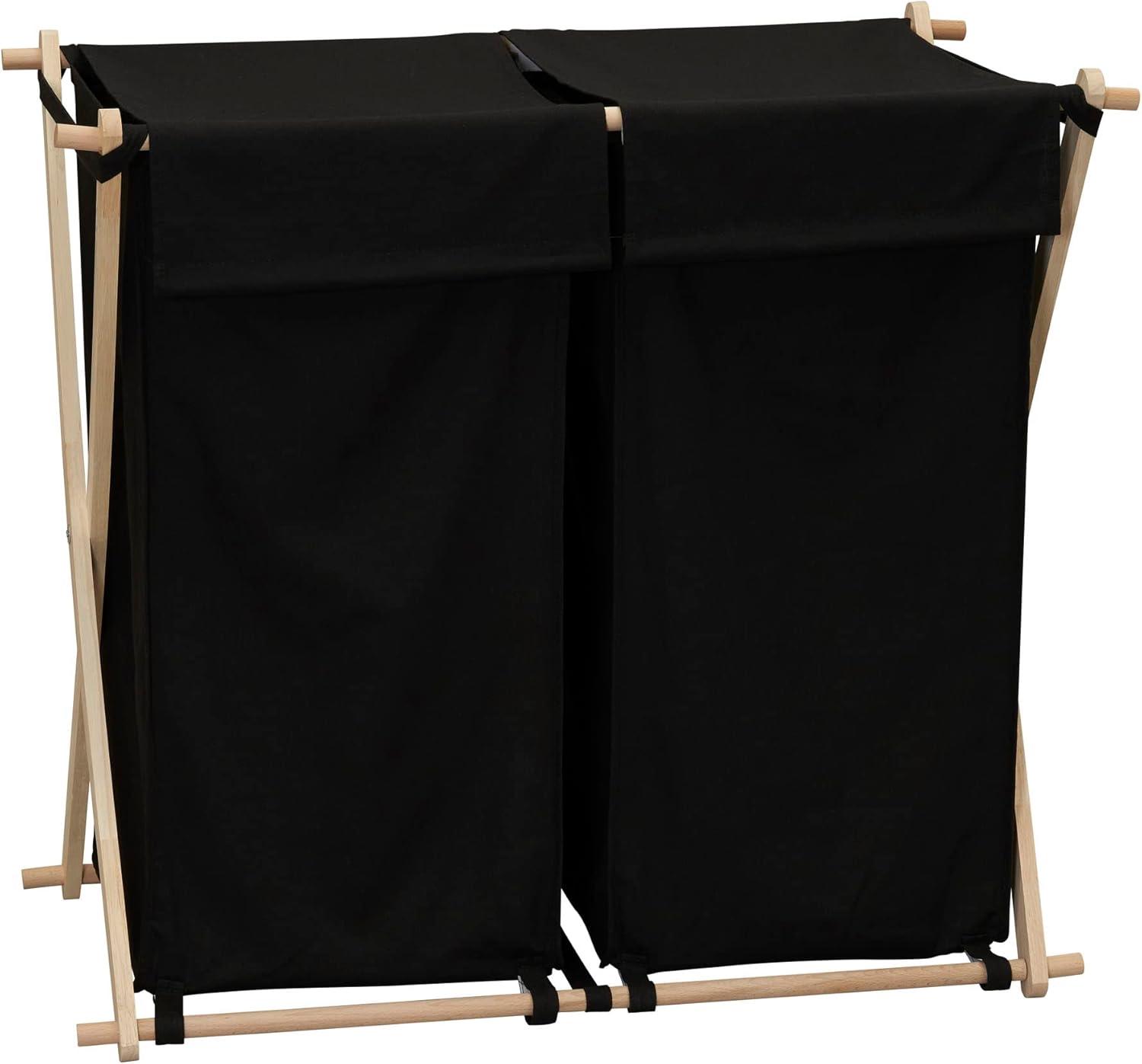 image:imageHousehold Essentials XFrame Wood Laundry Sorter Collapsible Wood Frame with Washable PolyCotton Bags Naturally Stylish LargeBlack