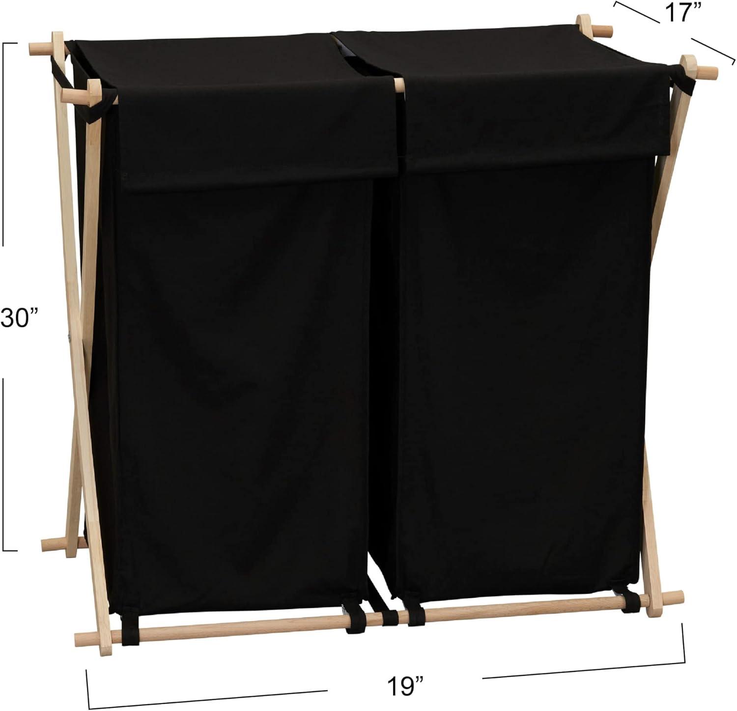 image:imageHousehold Essentials XFrame Wood Laundry Sorter Collapsible Wood Frame with Washable PolyCotton Bags Naturally Stylish LargeBlack