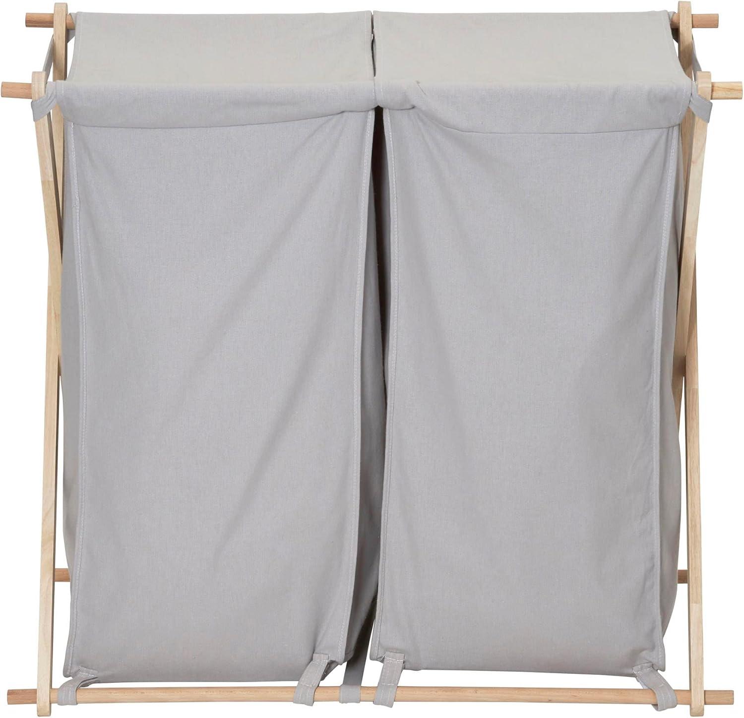 image:imageHousehold Essentials XFrame Wood Laundry Sorter Collapsible Wood Frame with Washable PolyCotton Bags Naturally Stylish LargeGray