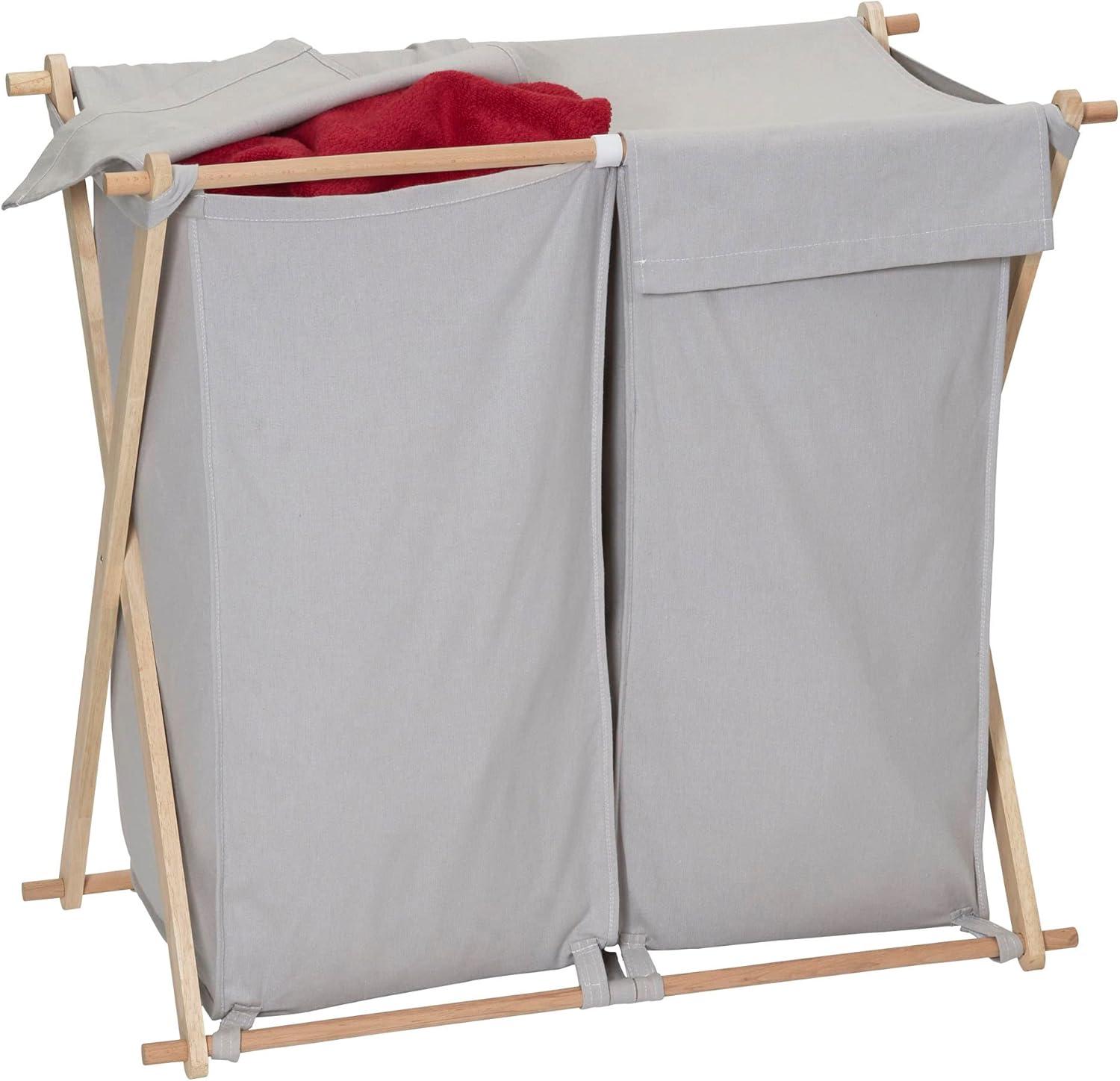 image:imageHousehold Essentials XFrame Wood Laundry Sorter Collapsible Wood Frame with Washable PolyCotton Bags Naturally Stylish LargeGray