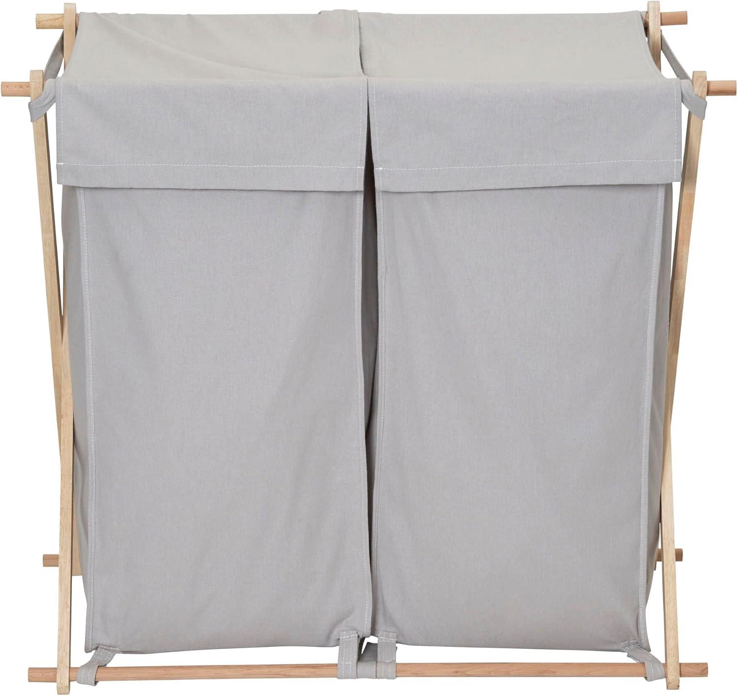 image:imageHousehold Essentials XFrame Wood Laundry Sorter Collapsible Wood Frame with Washable PolyCotton Bags Naturally Stylish LargeGray