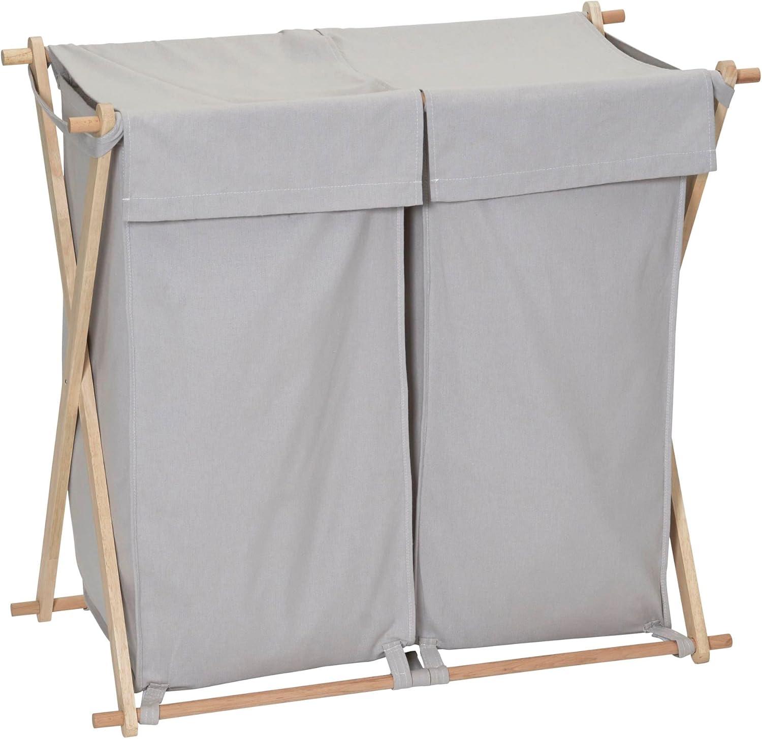 image:imageHousehold Essentials XFrame Wood Laundry Sorter Collapsible Wood Frame with Washable PolyCotton Bags Naturally Stylish LargeGray