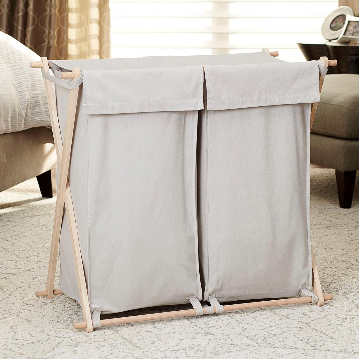 image:imageHousehold Essentials XFrame Wood Laundry Sorter Collapsible Wood Frame with Washable PolyCotton Bags Naturally Stylish LargeGray