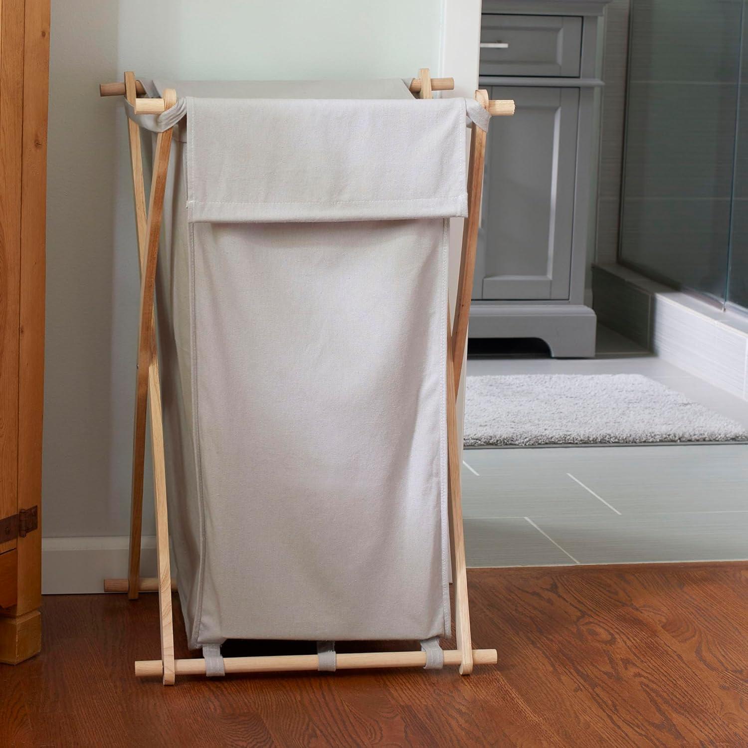 image:imageHousehold Essentials XFrame Wood Laundry Sorter Collapsible Wood Frame with Washable PolyCotton Bags Naturally Stylish LargeGray