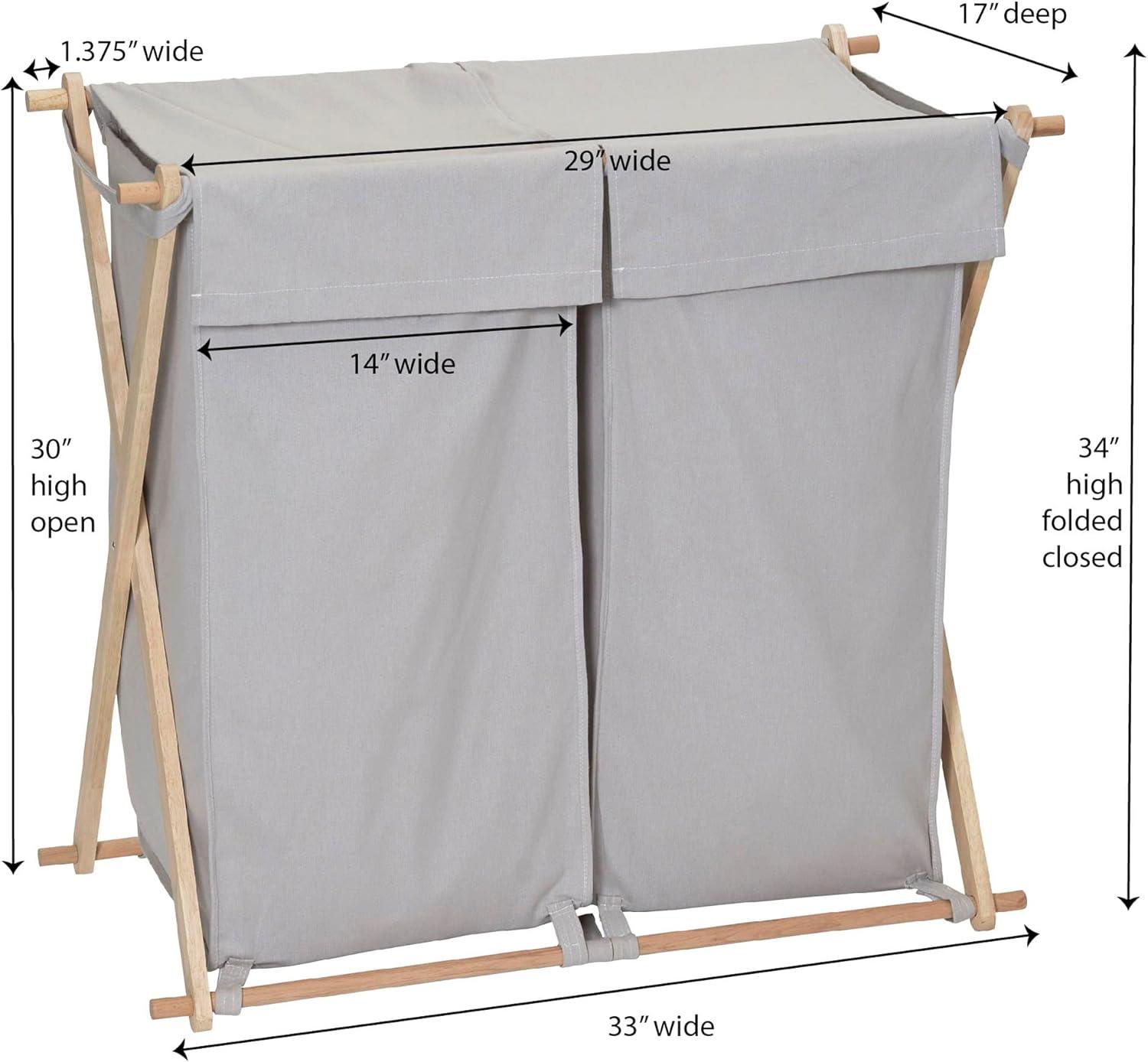 image:imageHousehold Essentials XFrame Wood Laundry Sorter Collapsible Wood Frame with Washable PolyCotton Bags Naturally Stylish LargeGray