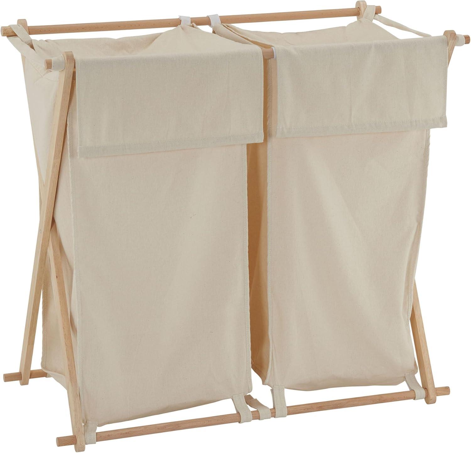 image:imageHousehold Essentials XFrame Wood Laundry Sorter Collapsible Wood Frame with Washable PolyCotton Bags Naturally Stylish LargeNatural