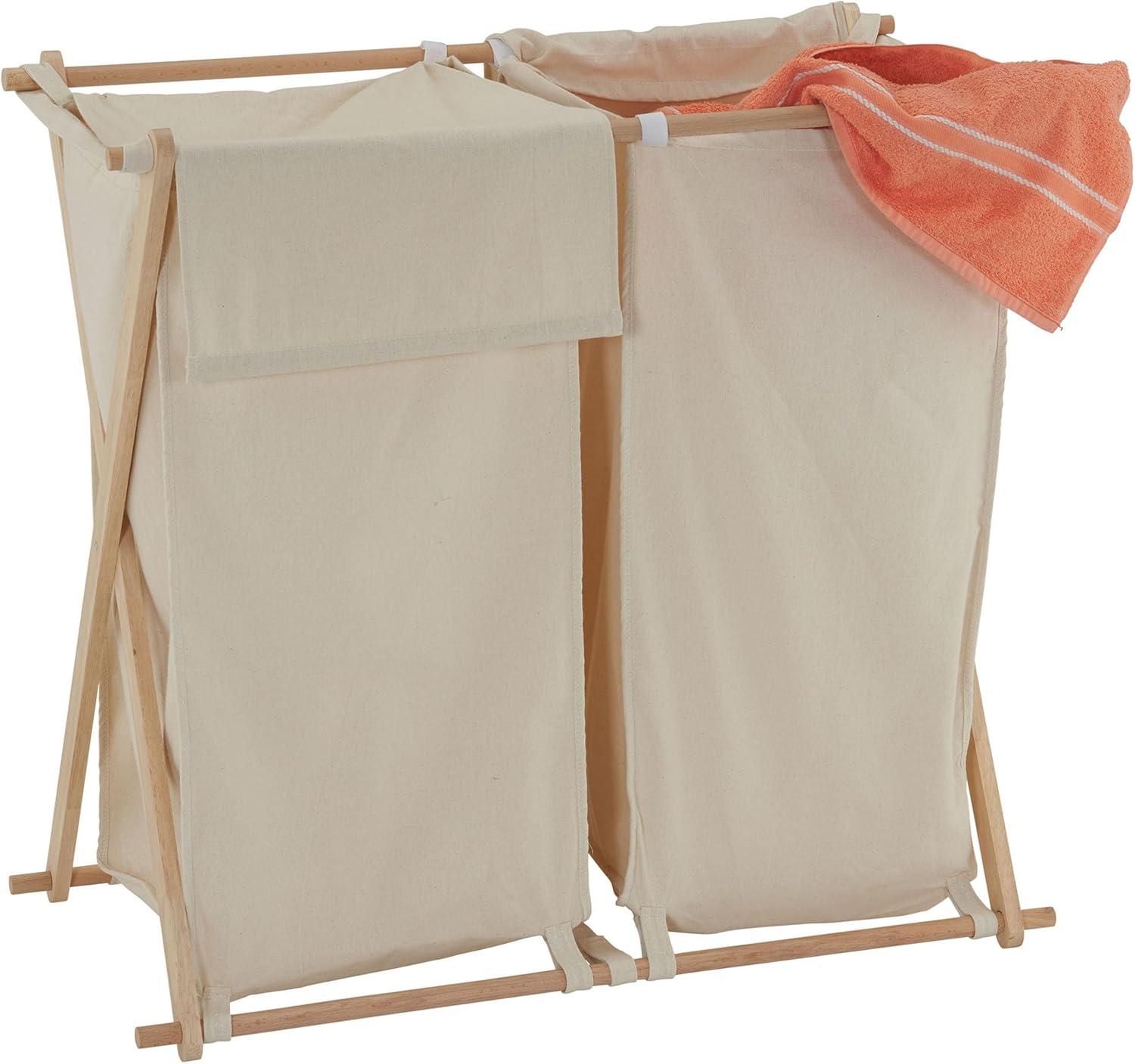 image:imageHousehold Essentials XFrame Wood Laundry Sorter Collapsible Wood Frame with Washable PolyCotton Bags Naturally Stylish LargeNatural