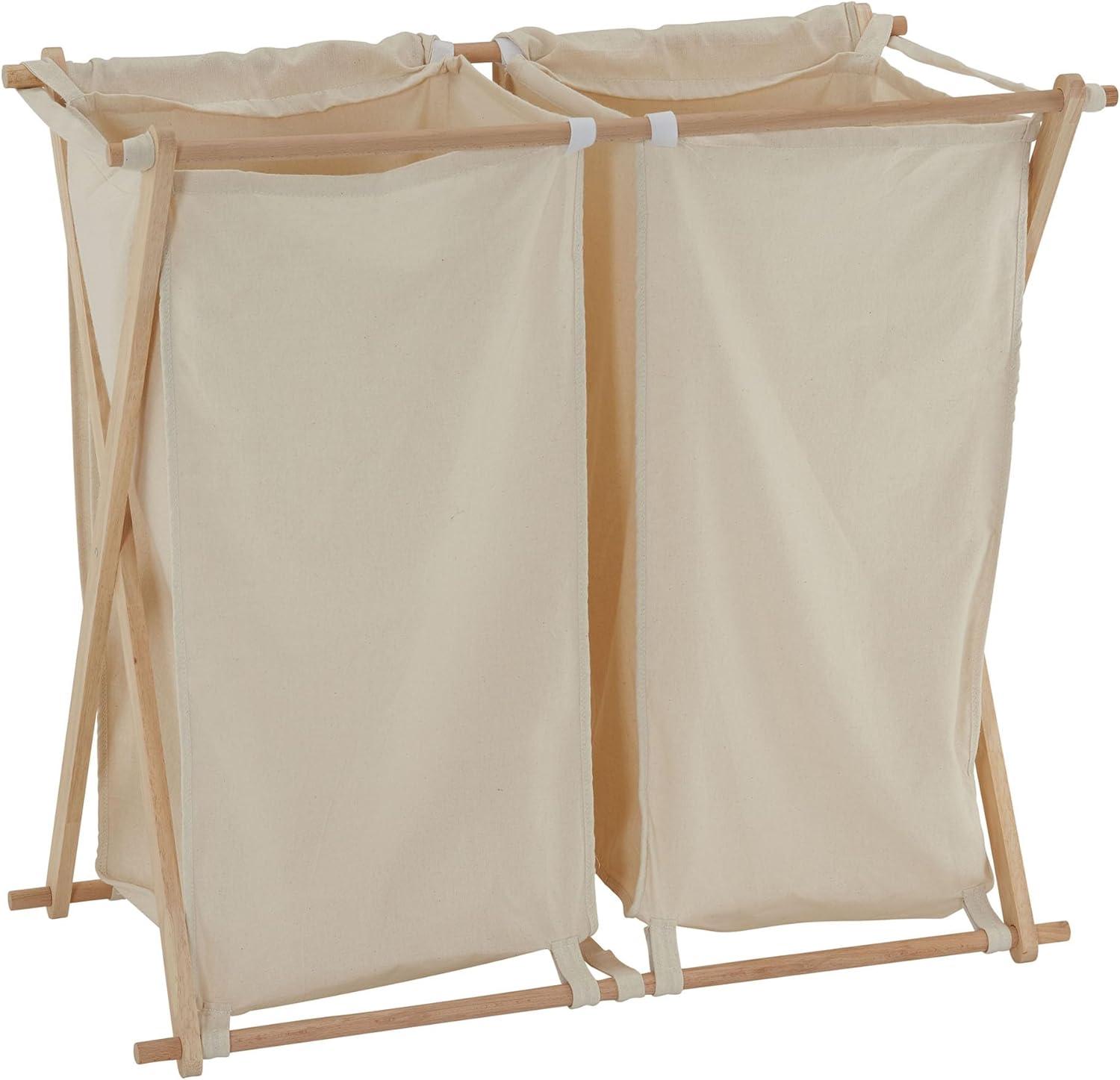 image:imageHousehold Essentials XFrame Wood Laundry Sorter Collapsible Wood Frame with Washable PolyCotton Bags Naturally Stylish LargeNatural