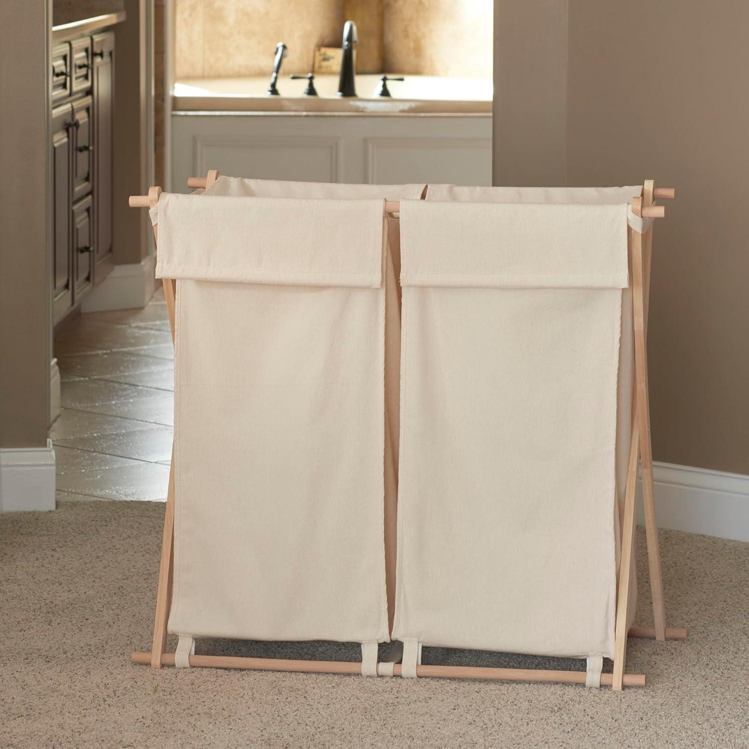 image:imageHousehold Essentials XFrame Wood Laundry Sorter Collapsible Wood Frame with Washable PolyCotton Bags Naturally Stylish LargeNatural