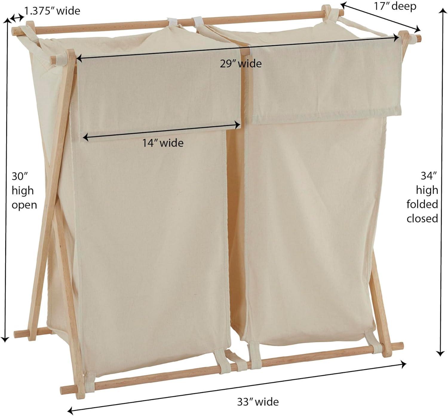 image:imageHousehold Essentials XFrame Wood Laundry Sorter Collapsible Wood Frame with Washable PolyCotton Bags Naturally Stylish LargeNatural