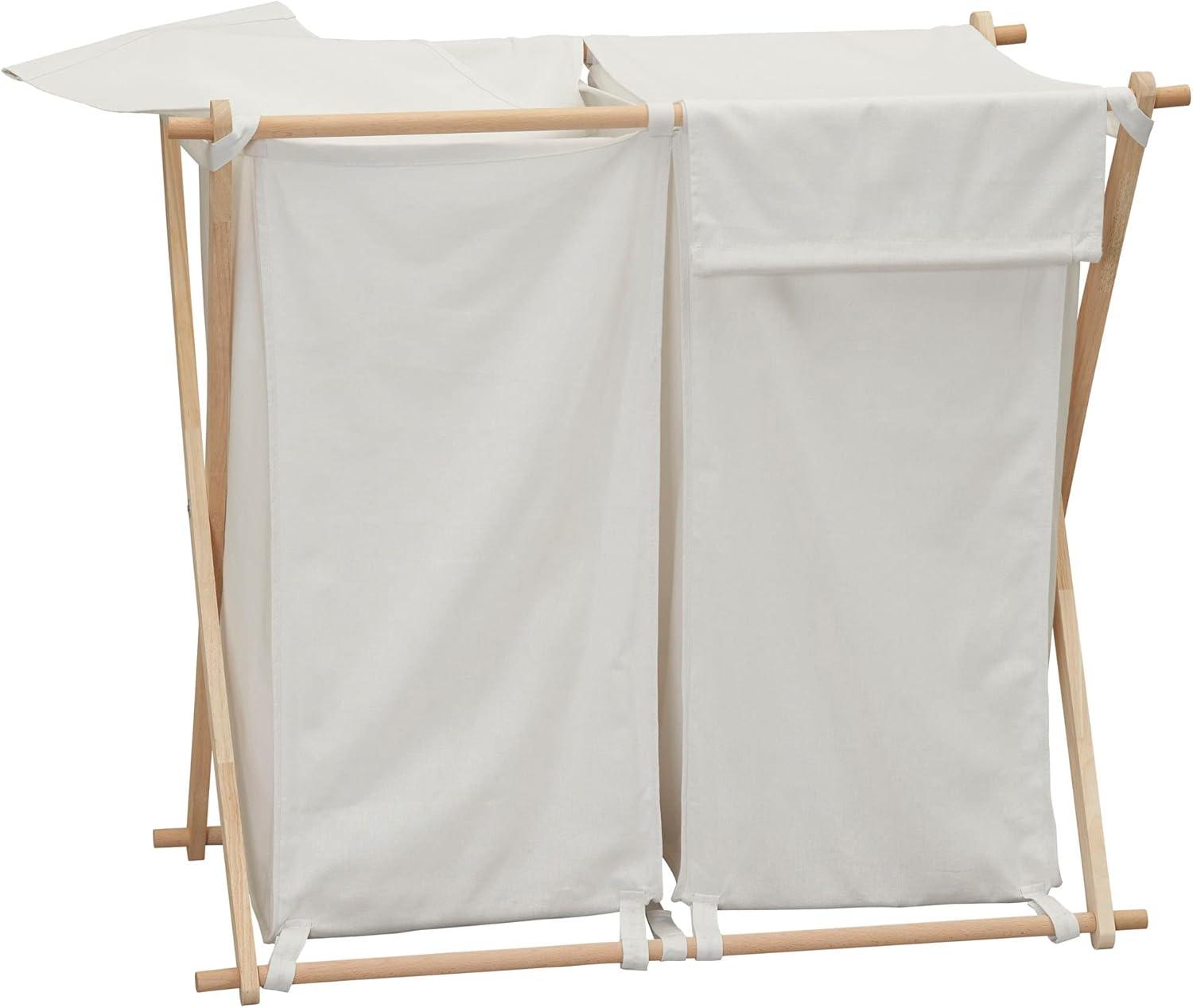 image:imageHousehold Essentials XFrame Wood Laundry Sorter Collapsible Wood Frame with Washable PolyCotton Bags Naturally Stylish LargeWhite