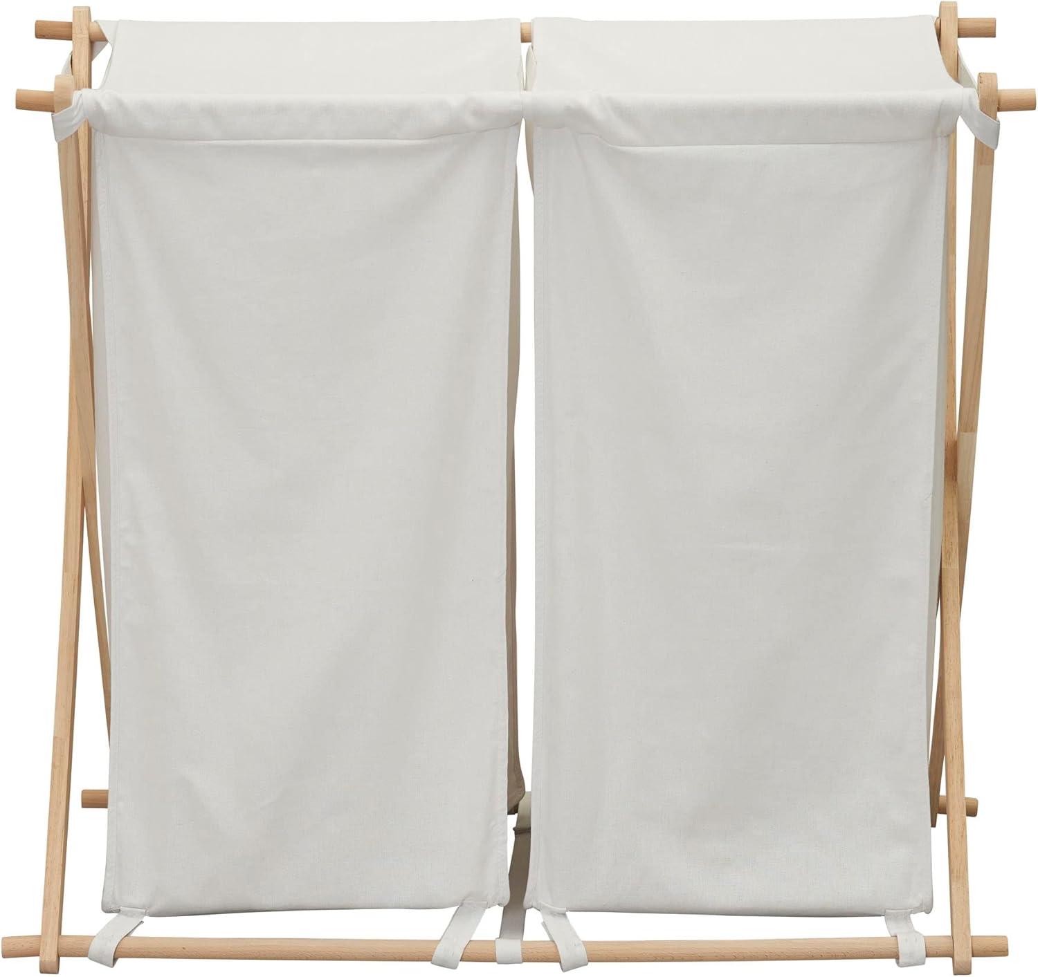 image:imageHousehold Essentials XFrame Wood Laundry Sorter Collapsible Wood Frame with Washable PolyCotton Bags Naturally Stylish LargeWhite