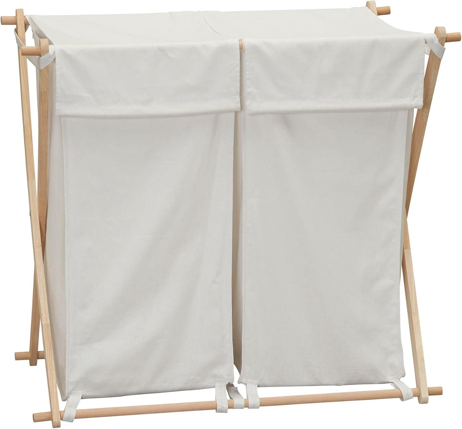 image:imageHousehold Essentials XFrame Wood Laundry Sorter Collapsible Wood Frame with Washable PolyCotton Bags Naturally Stylish LargeWhite