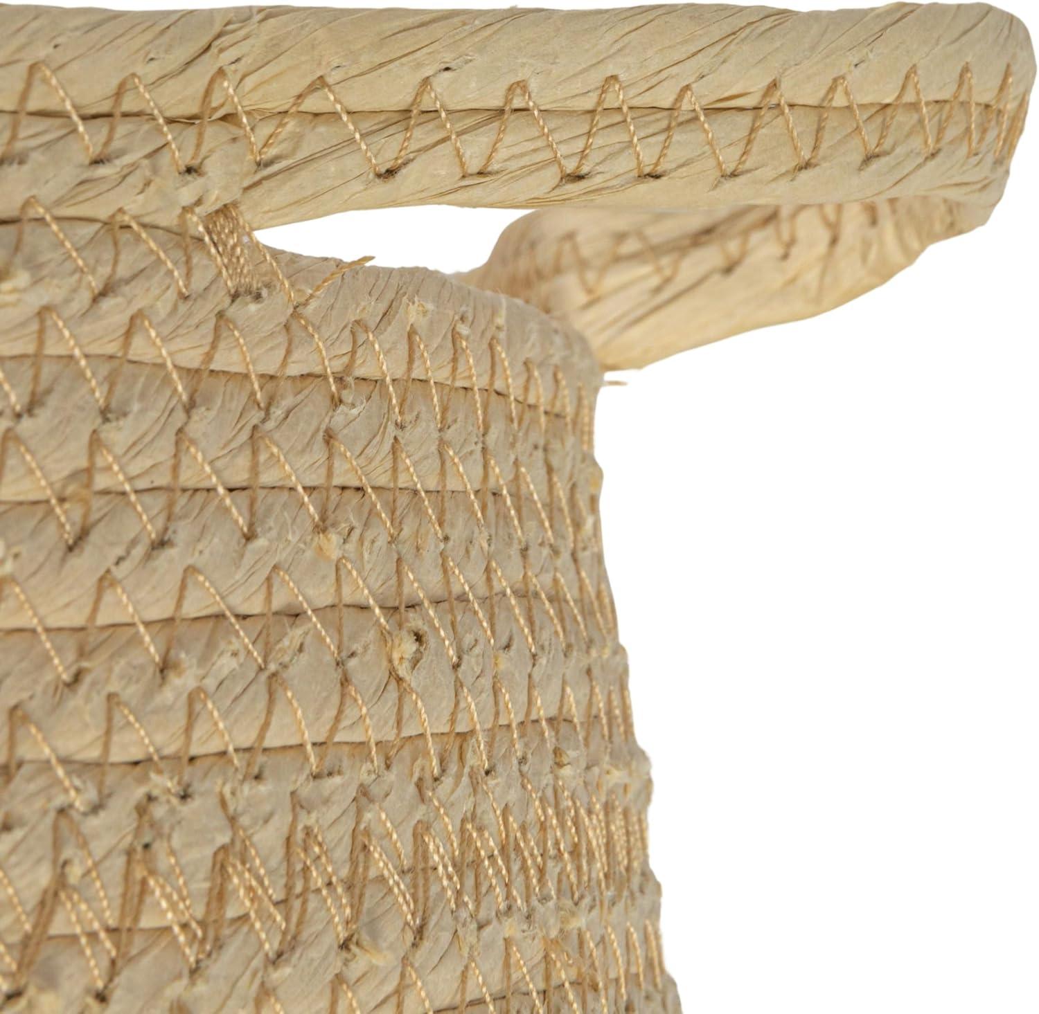 image:imageRound Handwoven Paper Rope Basket with Terracotta Stripe and Handles Natural