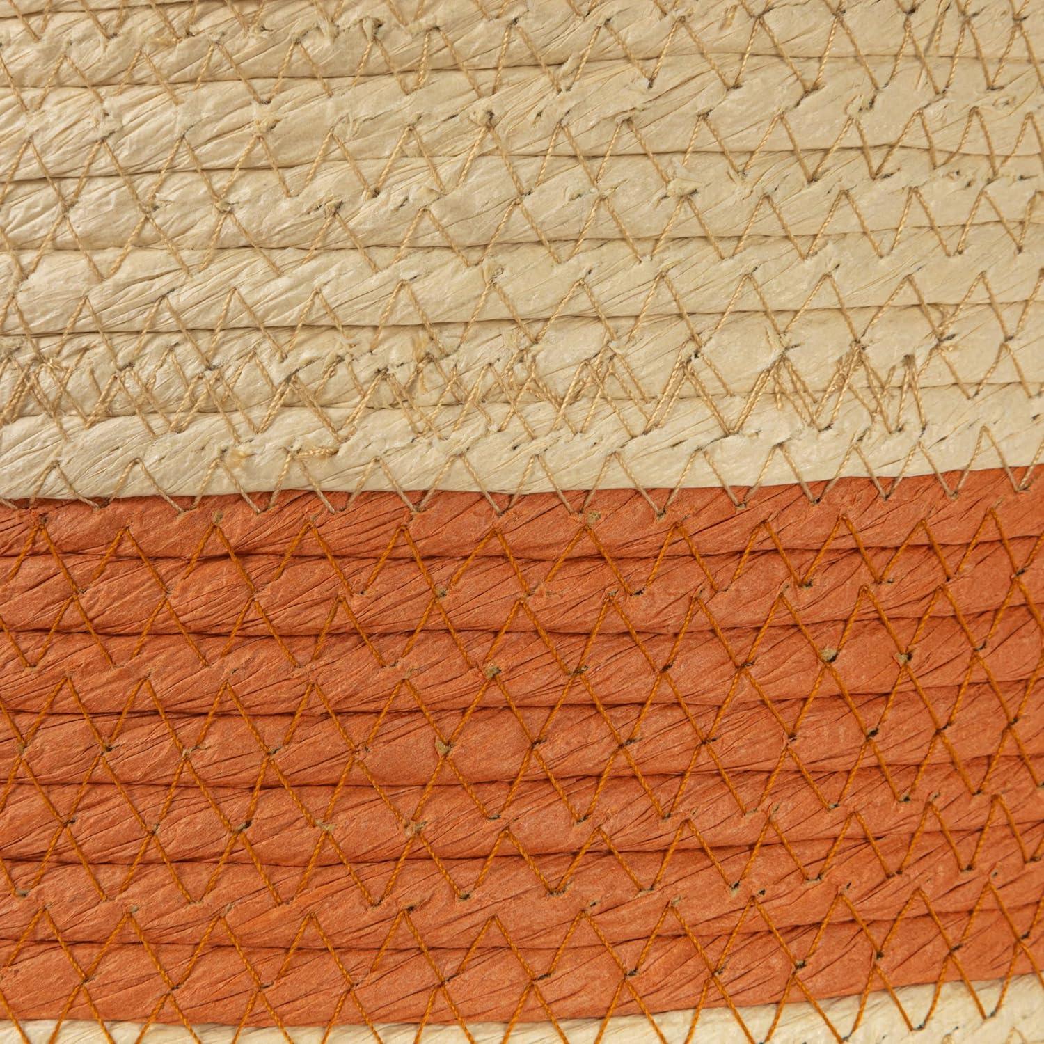 image:imageRound Handwoven Paper Rope Basket with Terracotta Stripe and Handles Natural